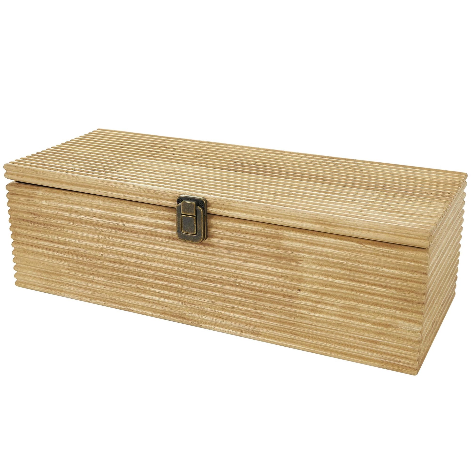 Set of 2 Light Brown Wood Carved Linear Decorative Box