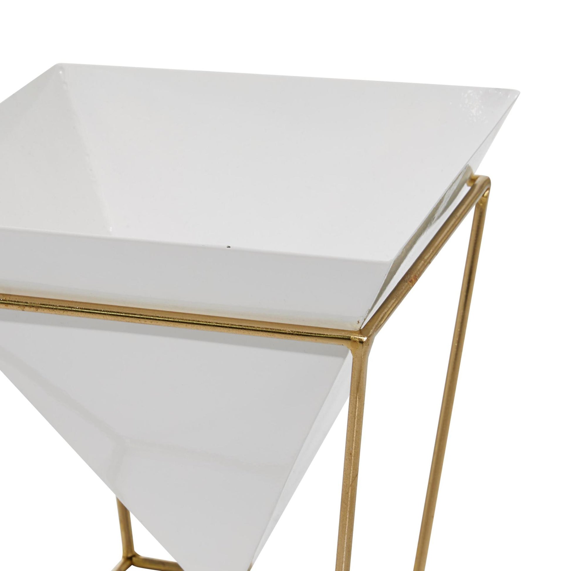 CosmoLiving by Cosmopolitan Set of 2 White Metal Dome Indoor Outdoor Planter with Gold X-Shaped Stands