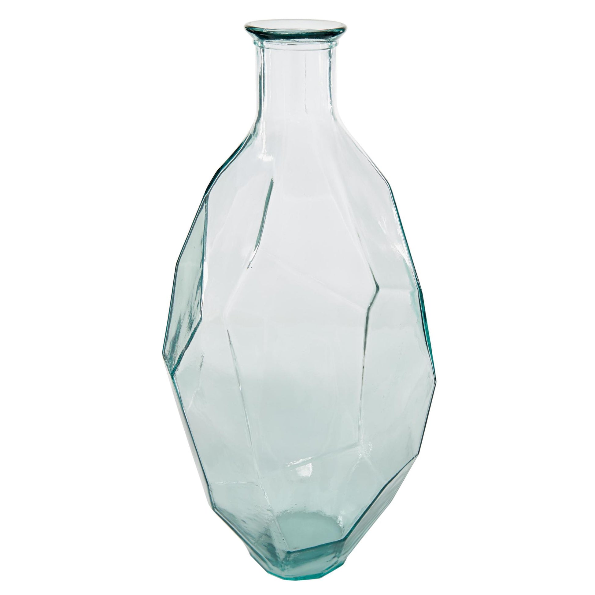 Abstract Recycled Glass Handmade Faceted Spanish Decorative Vase 11" x 11" x 23"