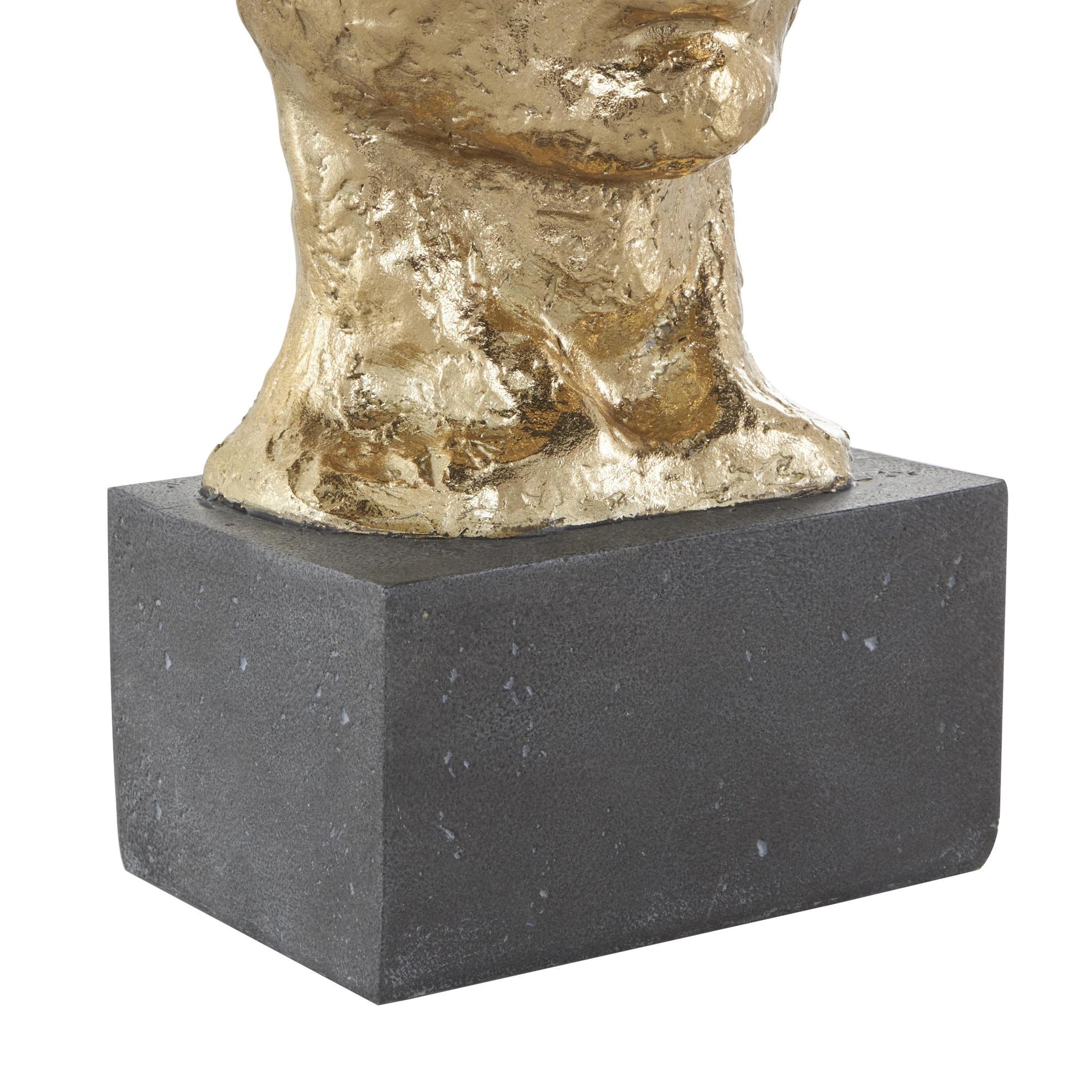 Mask Gold Polystone Stacked Face Cutout Decorative Sculpture with Black Block Base