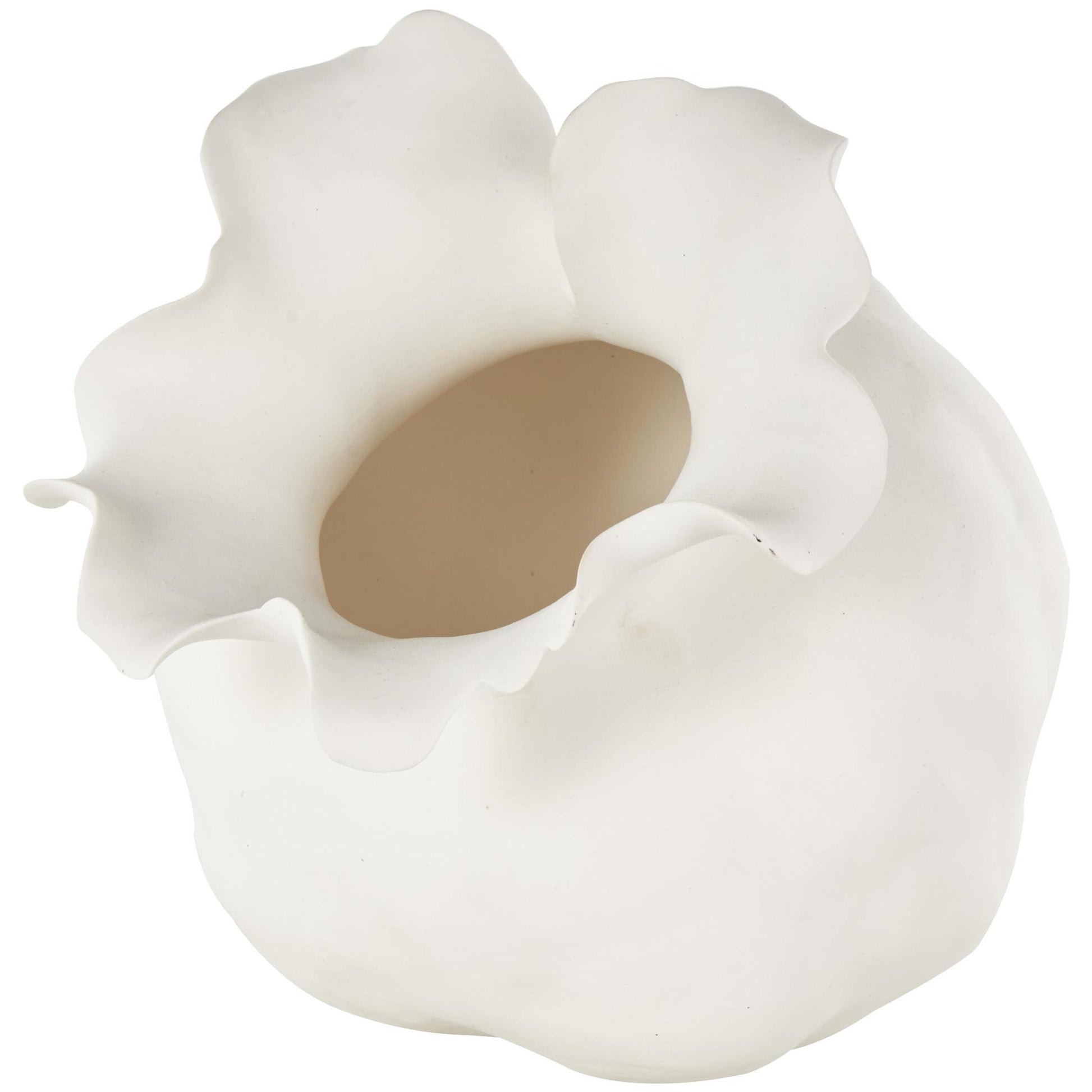 Abstract Ceramic Wide Rounded Floral Shaped Decorative Vase with Petal Rim