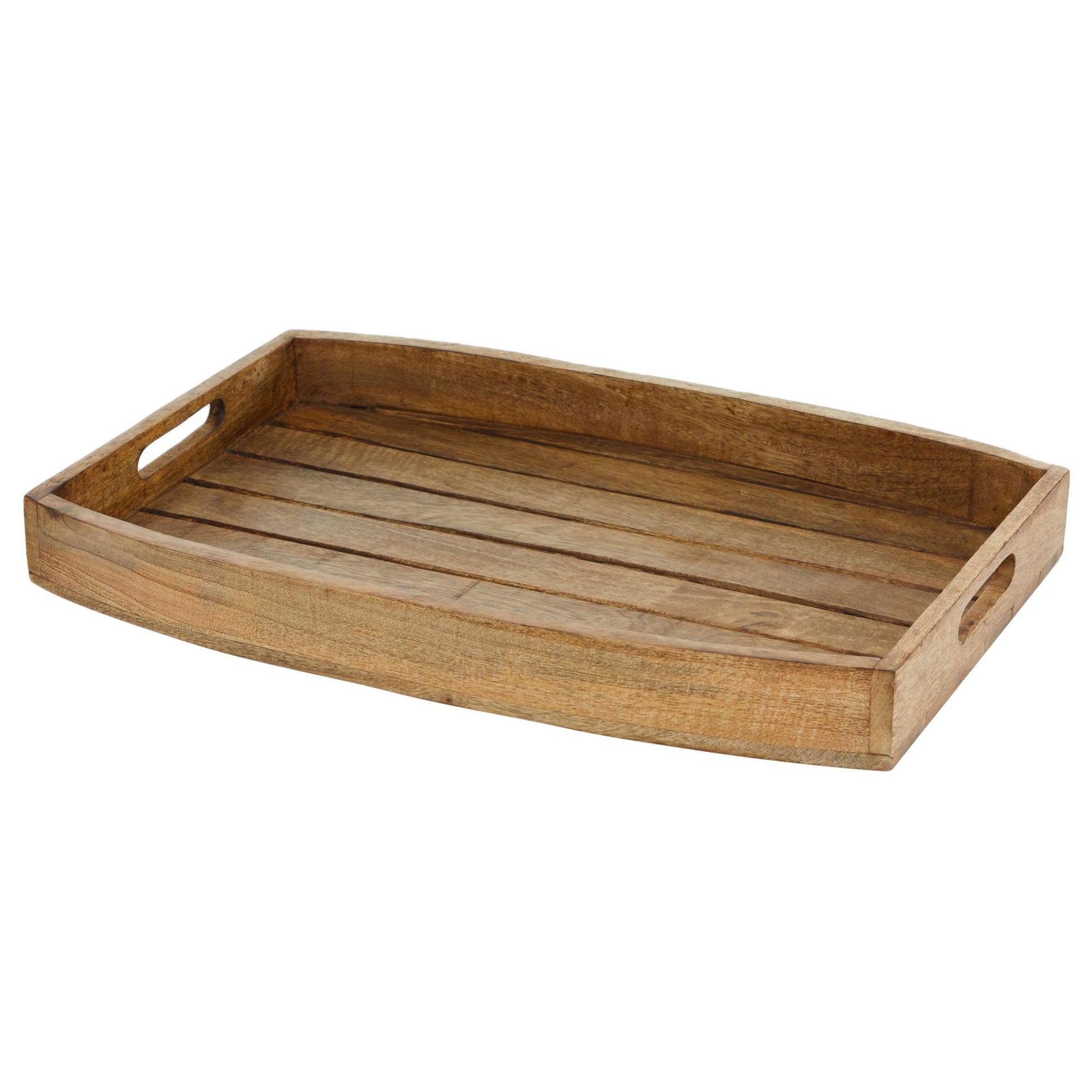 Set of 3 Brown Mango Wood Living Room Decor Tray with Slot Handles