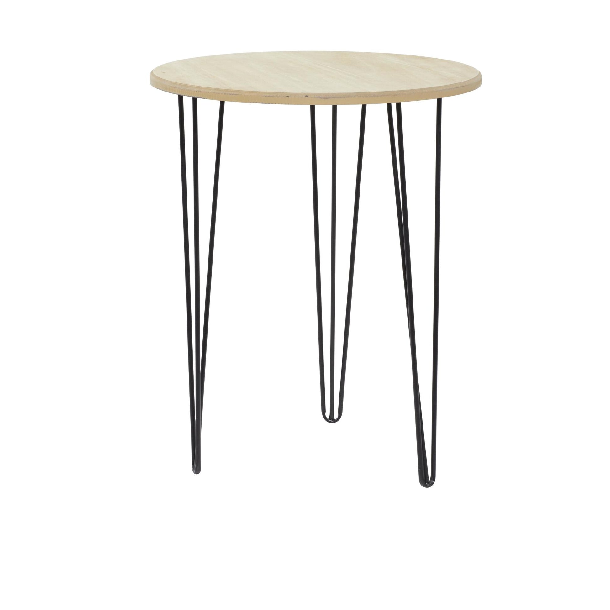 Brown Wooden Side End Accent Table with Black Metal Hairpin Legs
