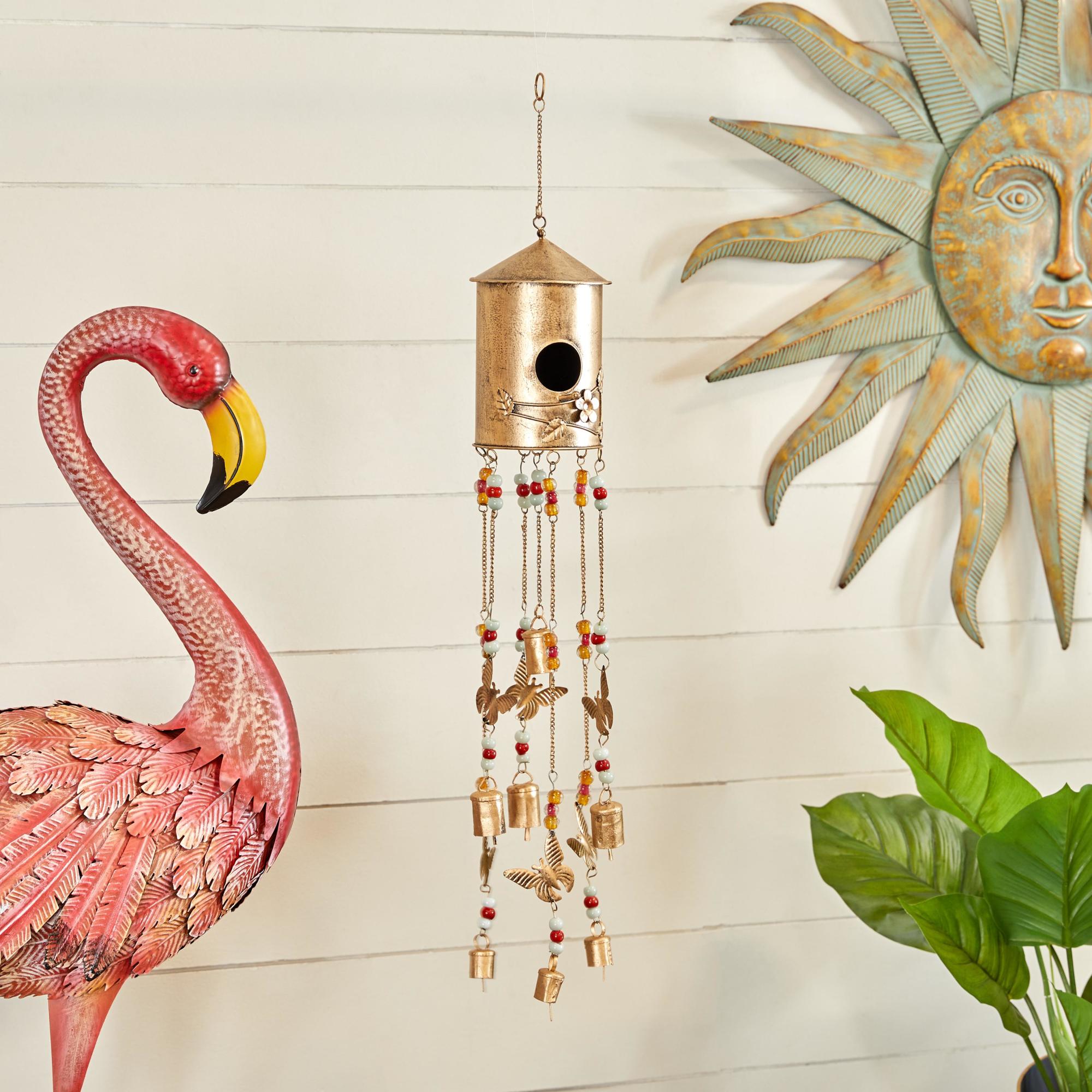 Butterfly Bronze Metal Handmade Birdhouse Indoor Outdoor Windchime with Glass Beads and Bells