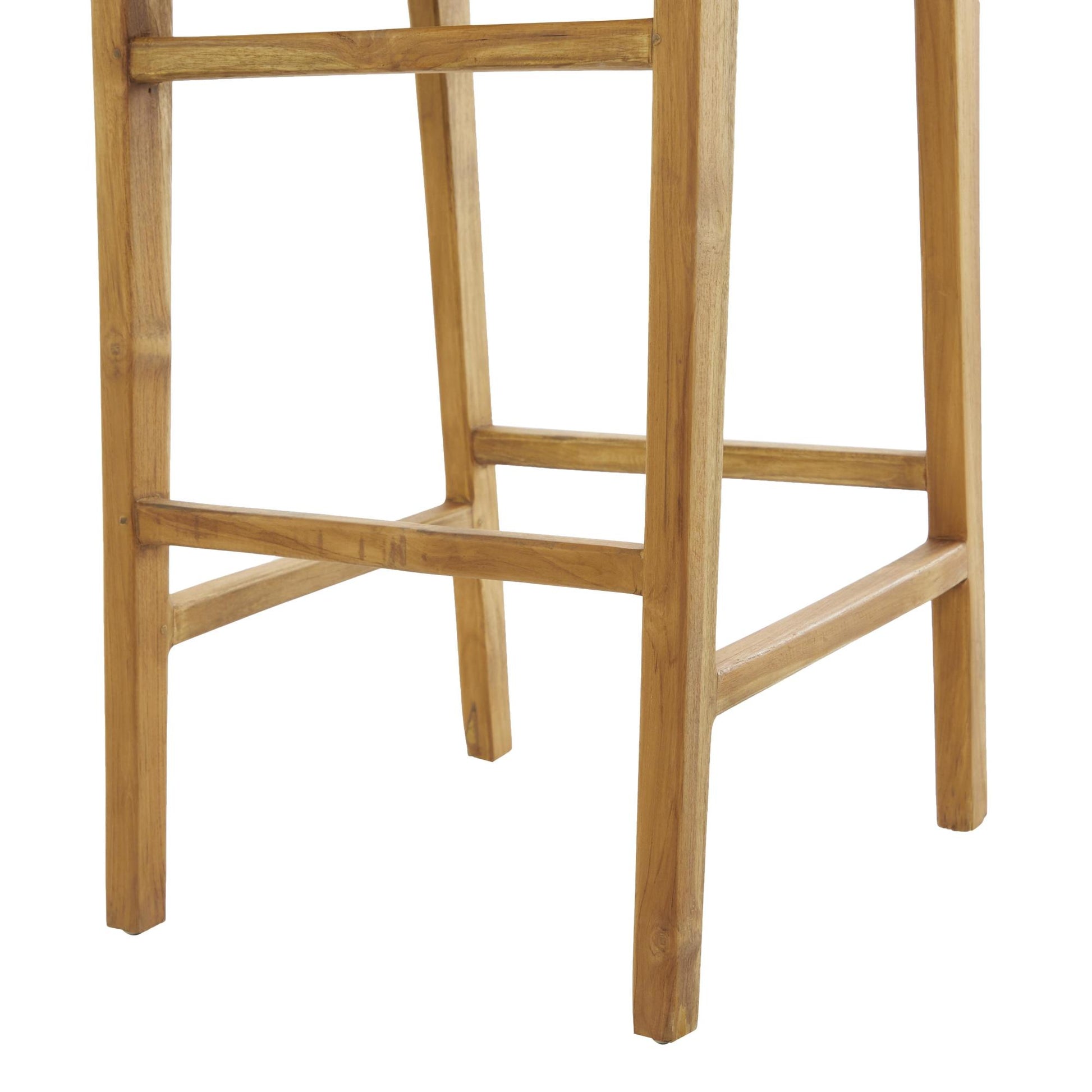 Teak Wood Woven Leather Seat and Back Kitchen Bar Stool with Beam Footrest