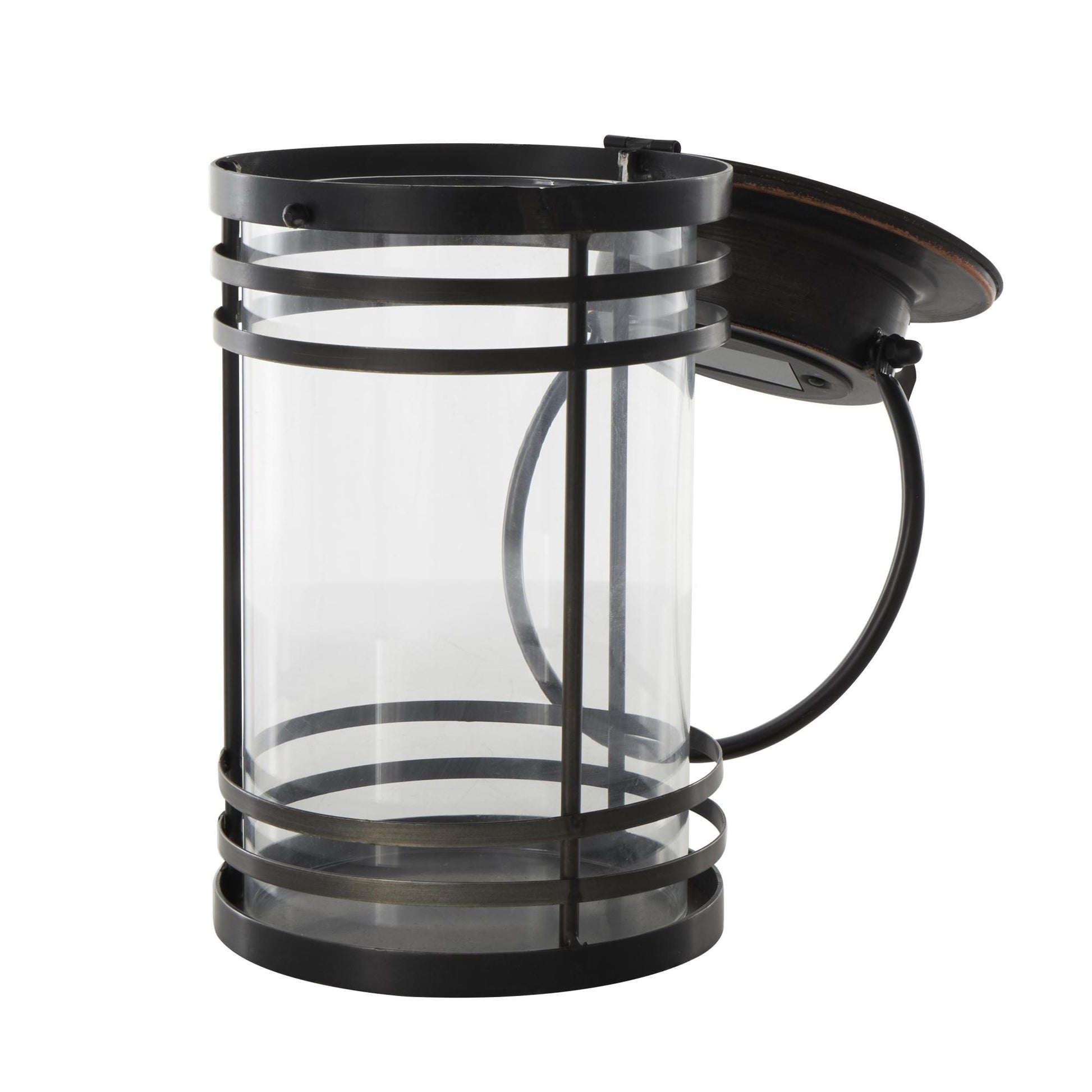 Black Metal Indoor Outdoor Candle Lantern with Round Circle Lines