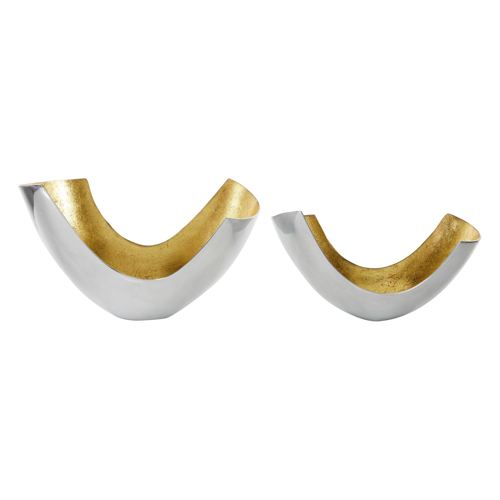 Set of 2 Gold Aluminum Metal Large Decorative Bowl with Gold Interior