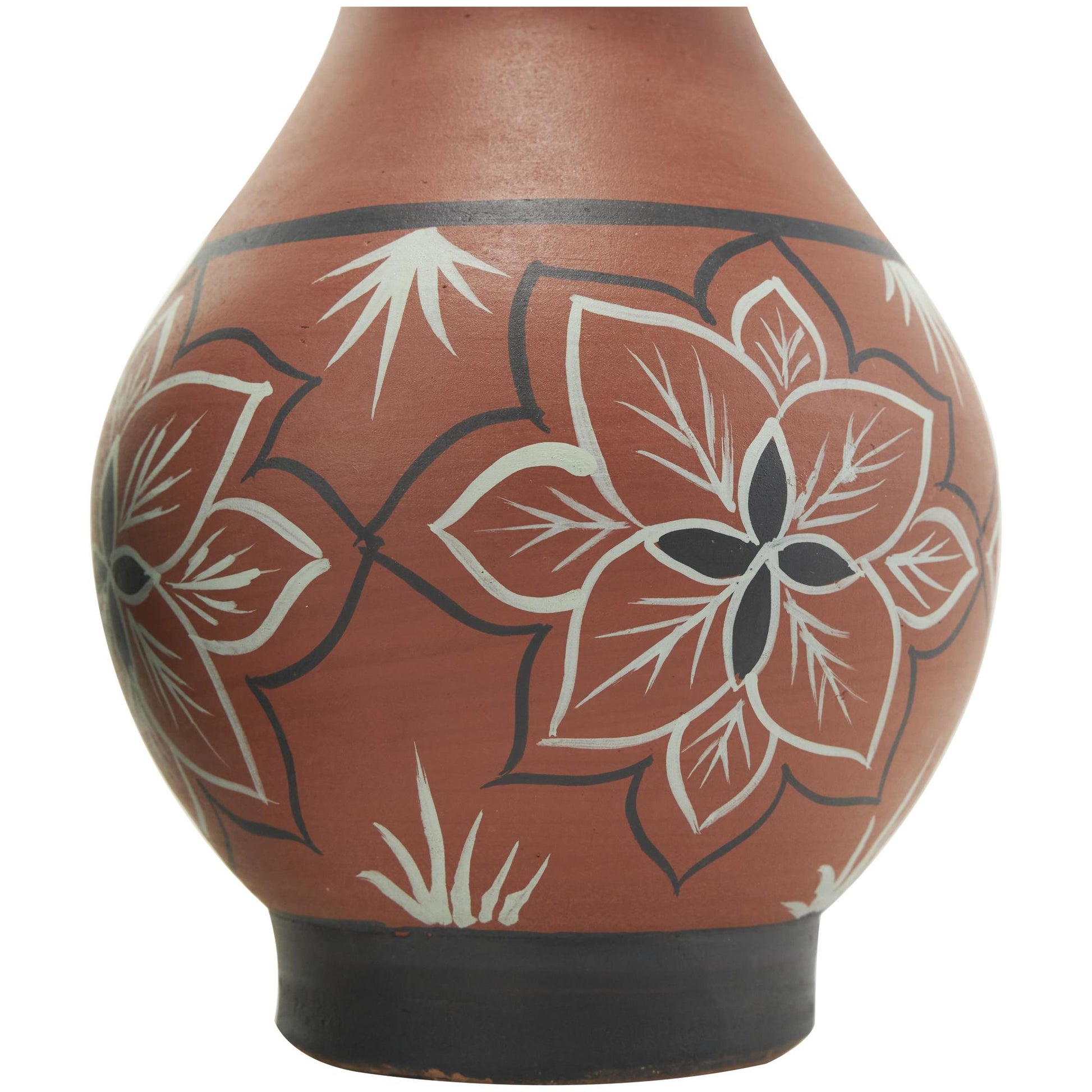 Set of 3 Floral Orange Ceramic Decorative Vase with 3 Different Patterns and Shapes