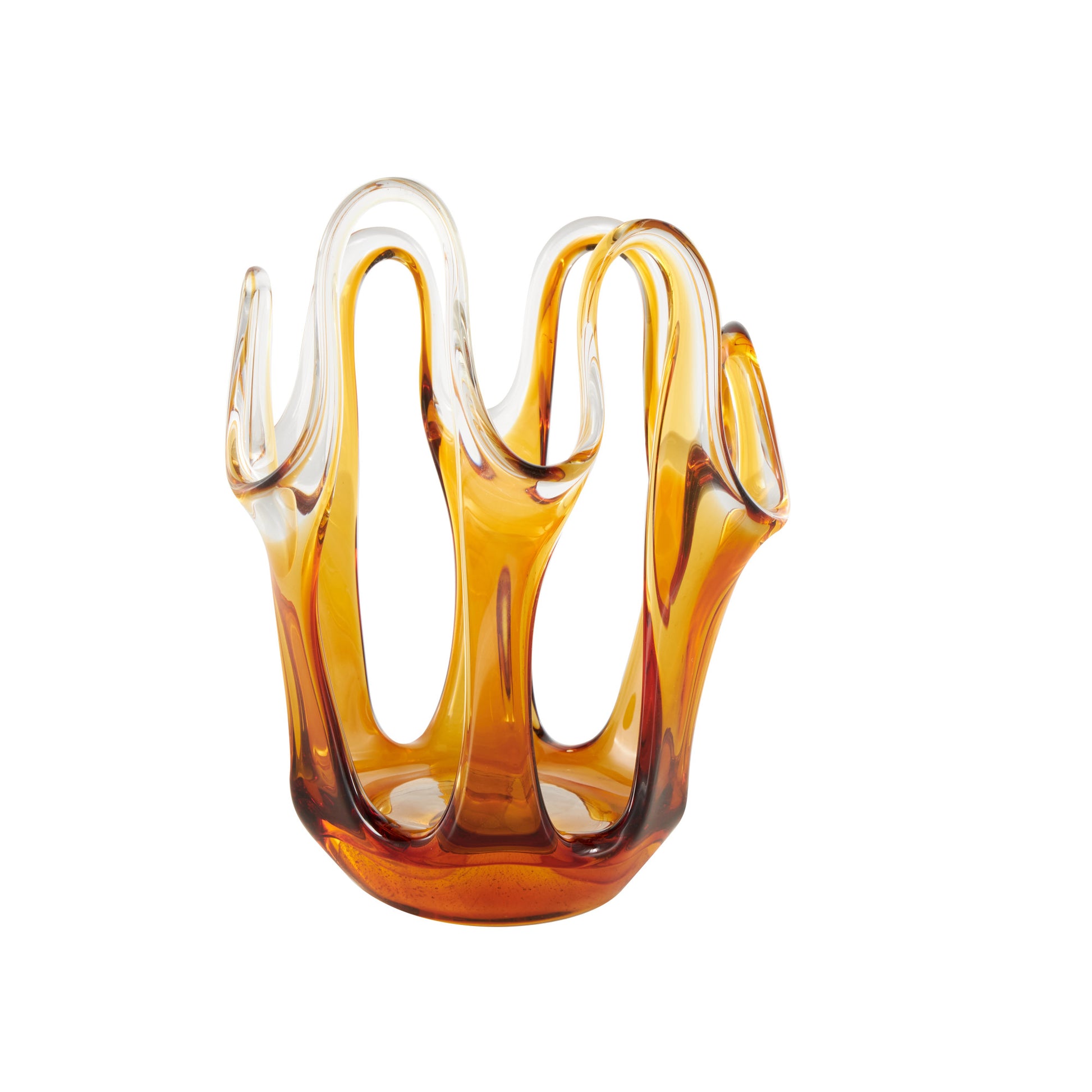 Abstract Glass Ombre Decorative Vase with Wavy Oval Cutouts