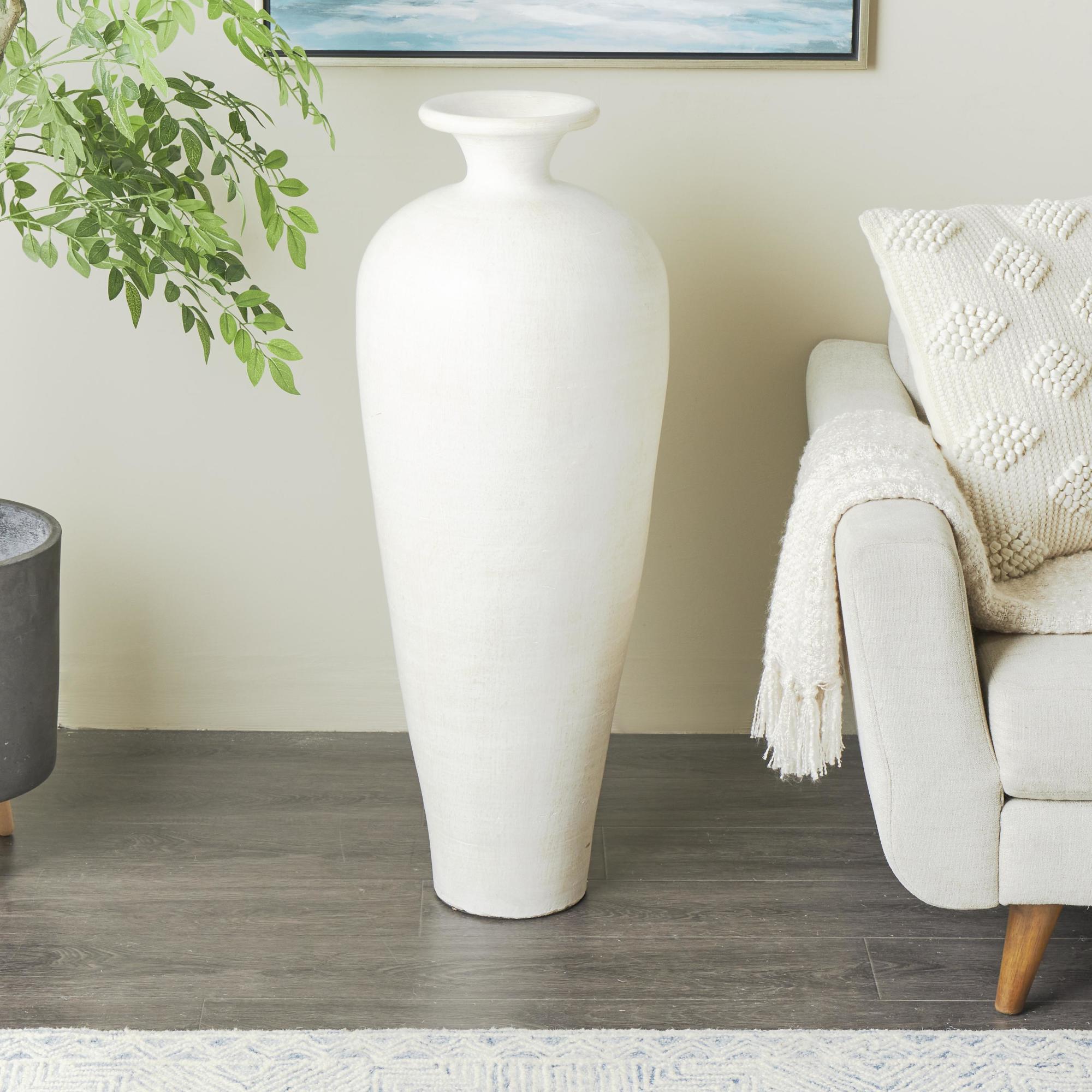 Beige Ceramic Tall Amphora Floor Decorative Vase