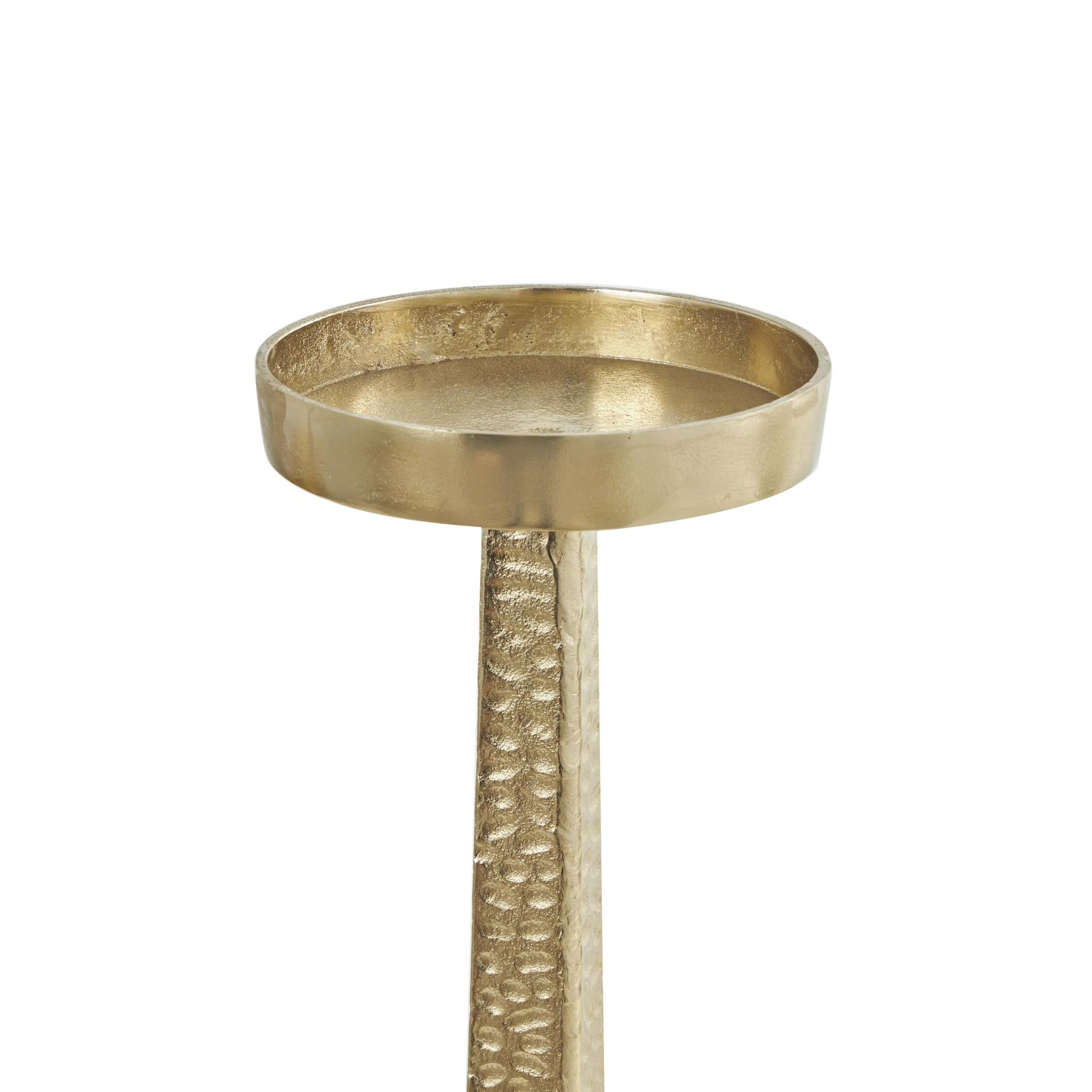 Set of 2 Gold Aluminum Metal Tall Hammered Decorative Candle Holder