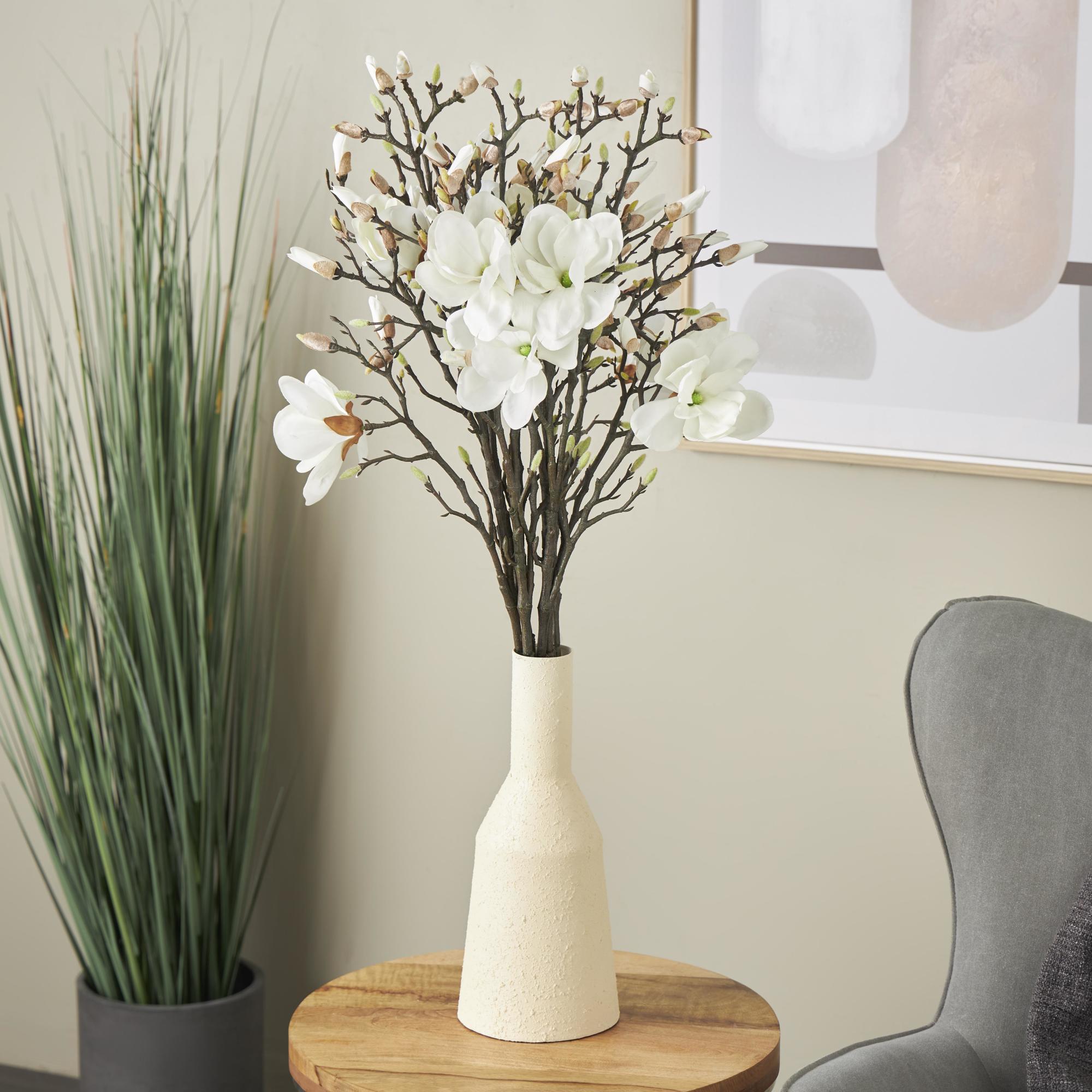 Set of 6 Magnolia White Plastic Tall Indoor Outdoor Artificial Flower Stem