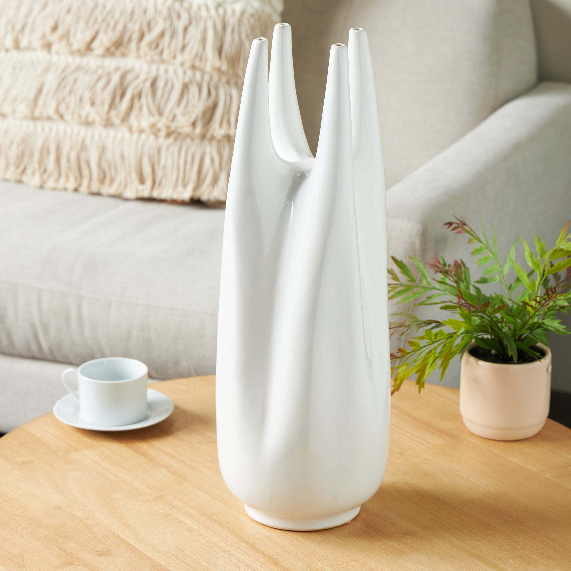 Abstract White Ceramic Decorative Vase with Multiple Openings