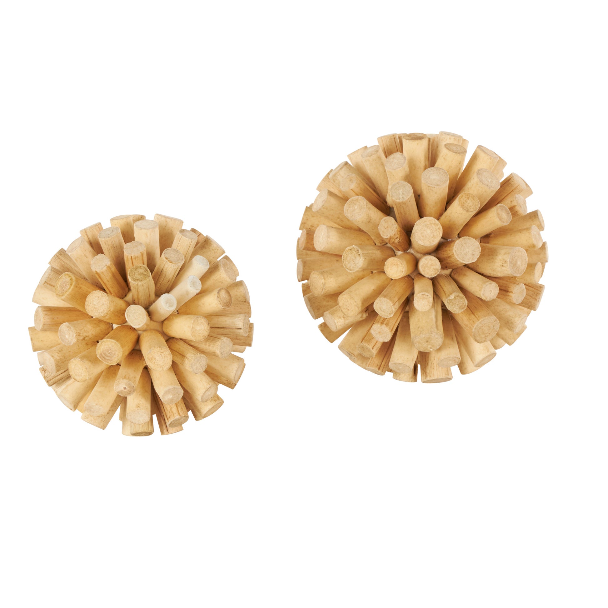 Set of 2 Brown Wood Handmade Tree Trunk Inspired Decorative Orbs & Vase Filler