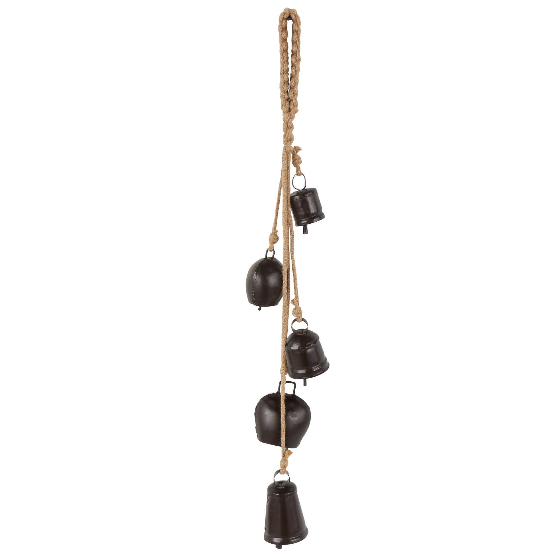 Metal Cascading Cluster Indoor Outdoor Decorative Cow Bells with Jute Hanging Rope
