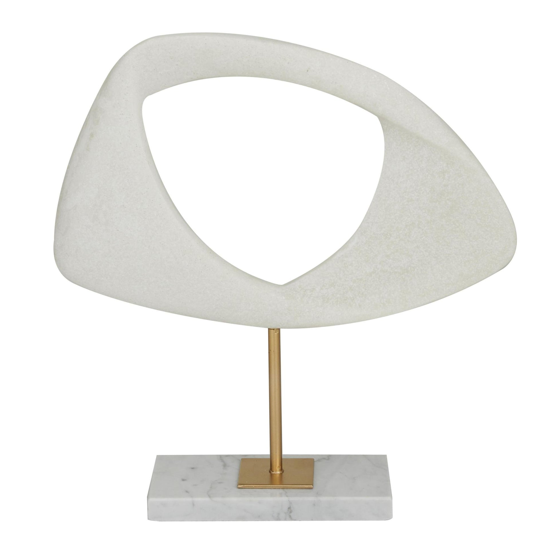 Abstract White Polystone Cut-Out Decorative Sculpture with Marble Stand