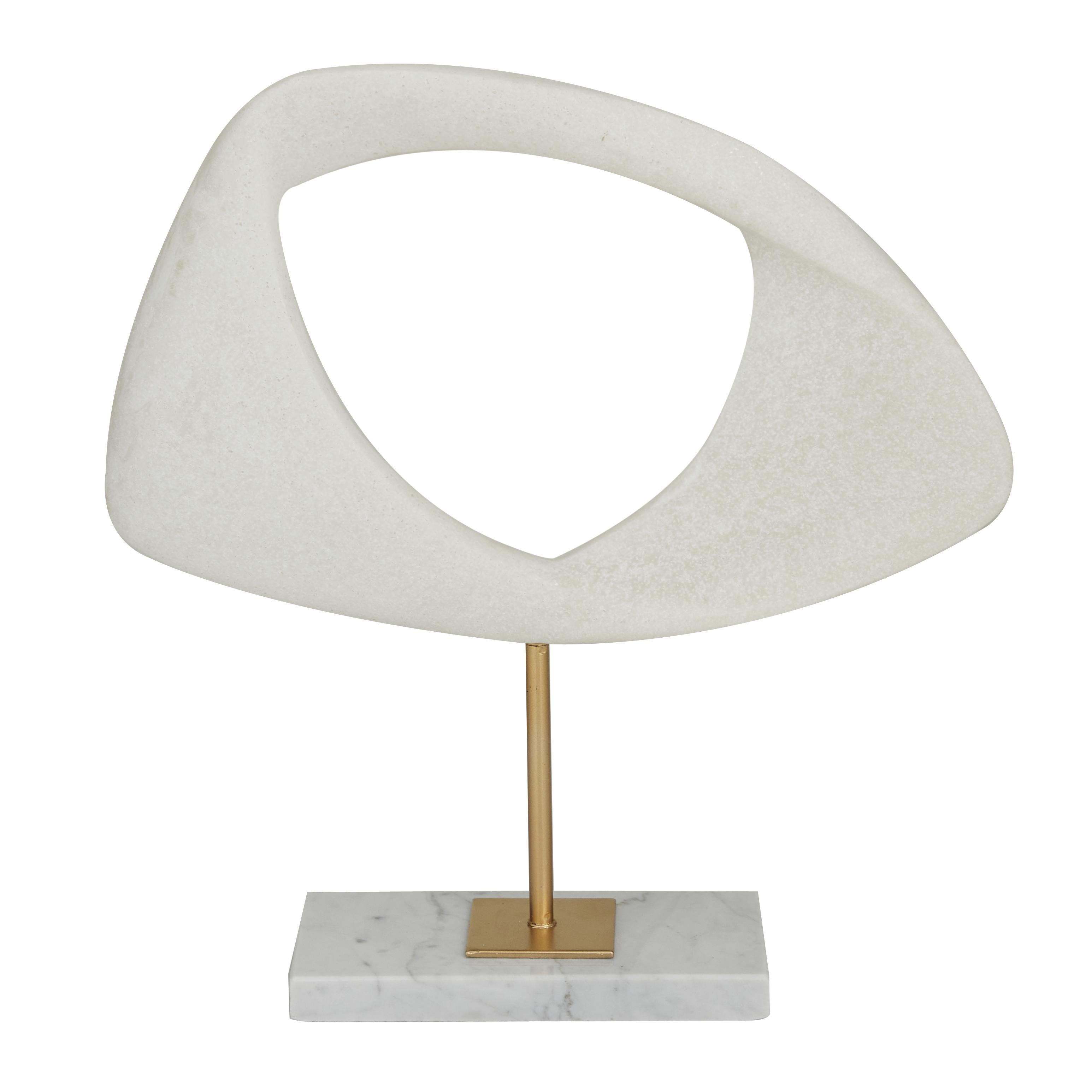 Abstract White Polystone Cut-Out Decorative Sculpture with Marble Stand