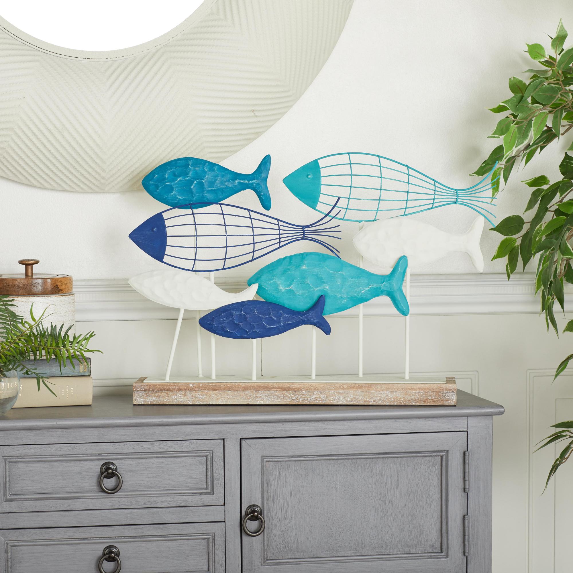 Fish Blue Metal Decorative Sculpture