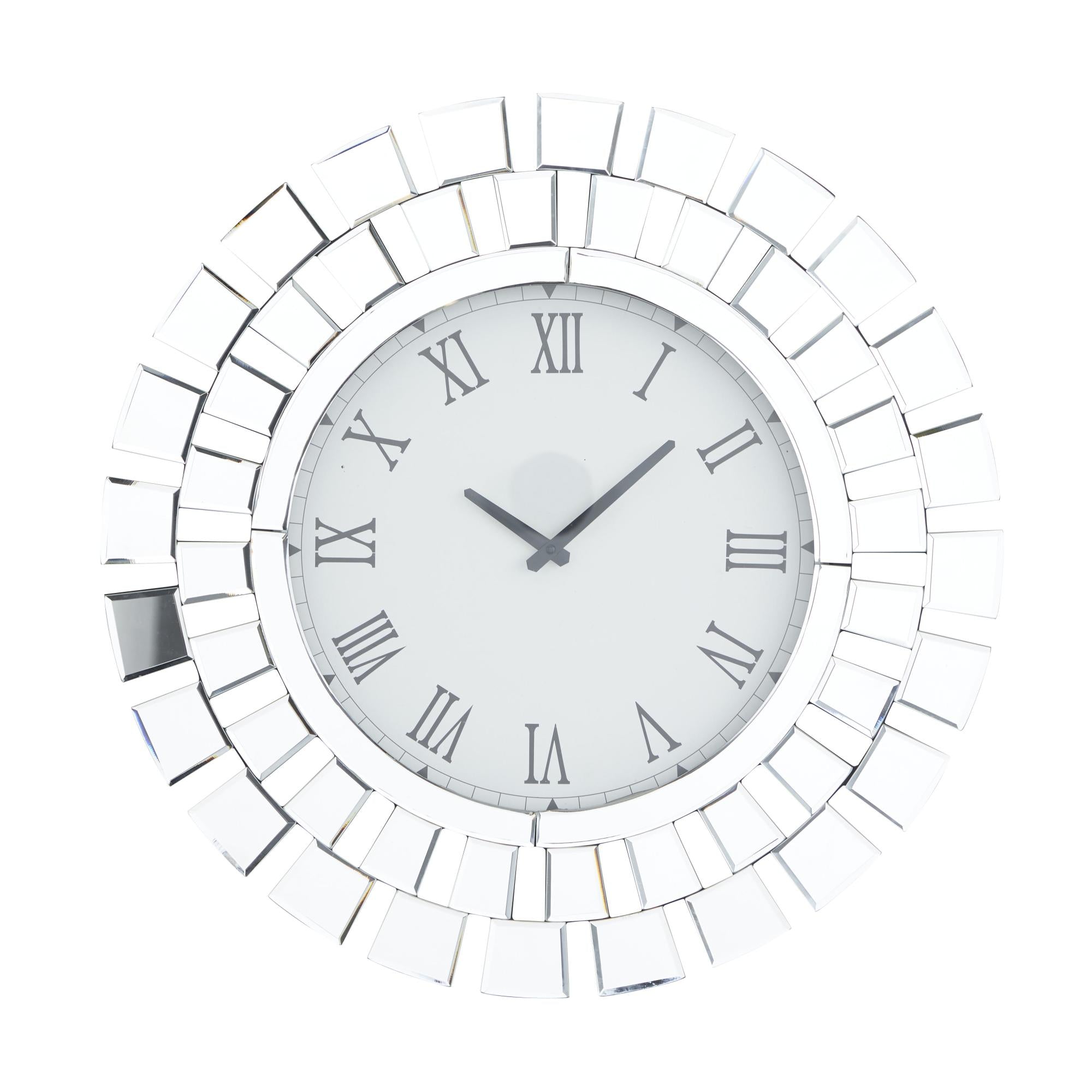 Starburst Silver Glass Mirrored Decorative Wall Clock