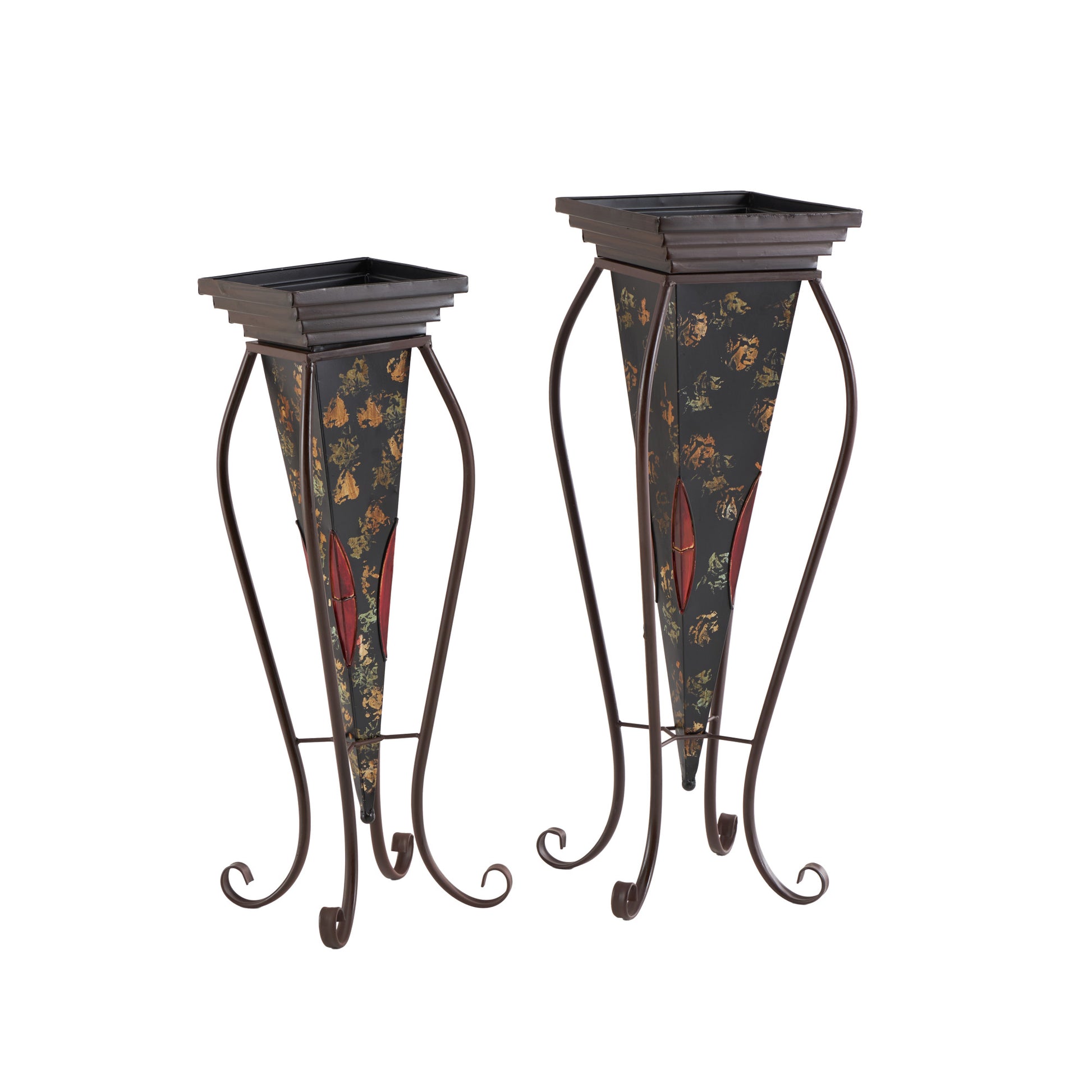 Set of 2 Scroll Brown Metal Indoor Outdoor Planter