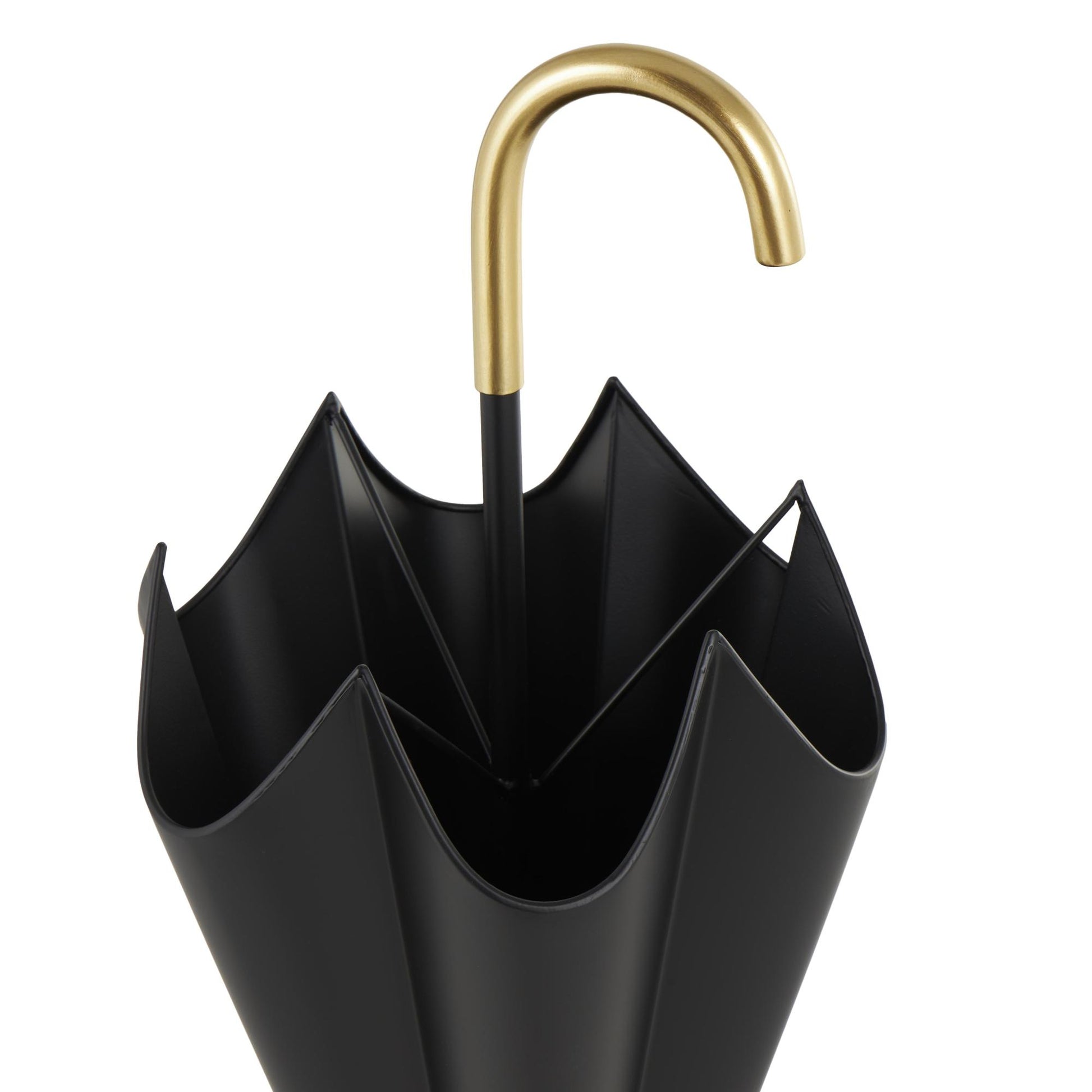 Black Metal Decorative Umbrella Stand with Gold Handle and Ball Details