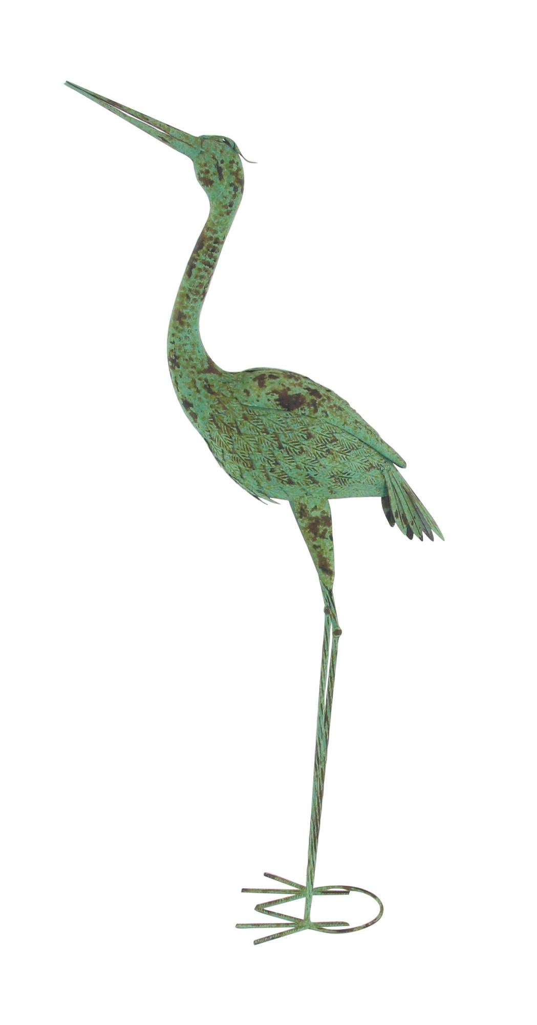 Set of 2 Crane Green Metal Indoor Outdoor Decorative Garden Sculpture with Coiled U Shaped Feet