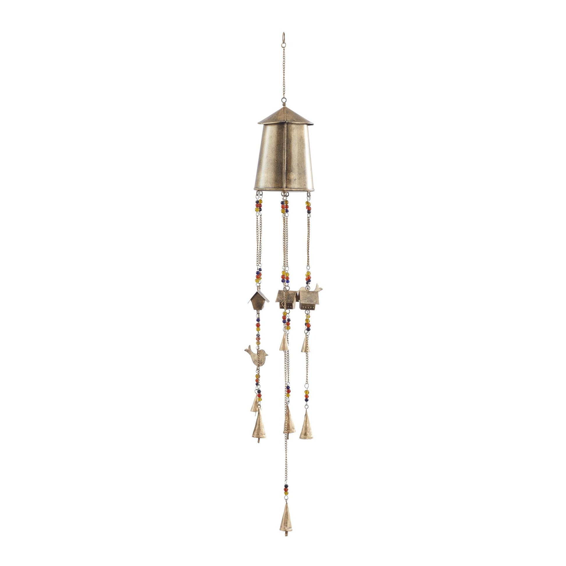 Bronze Metal Handmade Birdhouse Indoor Outdoor Windchime with Glass Beads and Bells
