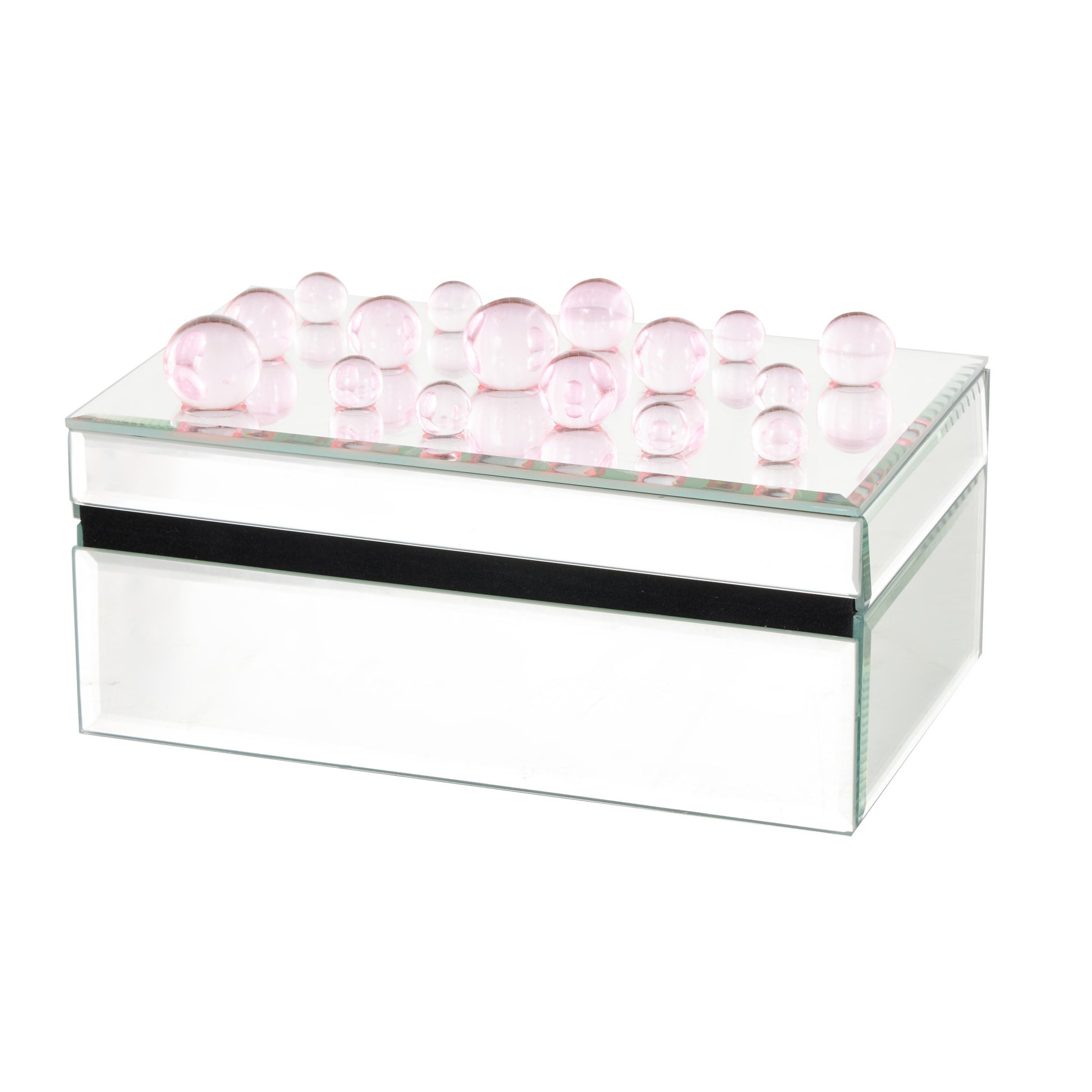 Glass Mirrored Decorative Jewelry Box with Pink Bubble Textured Balls