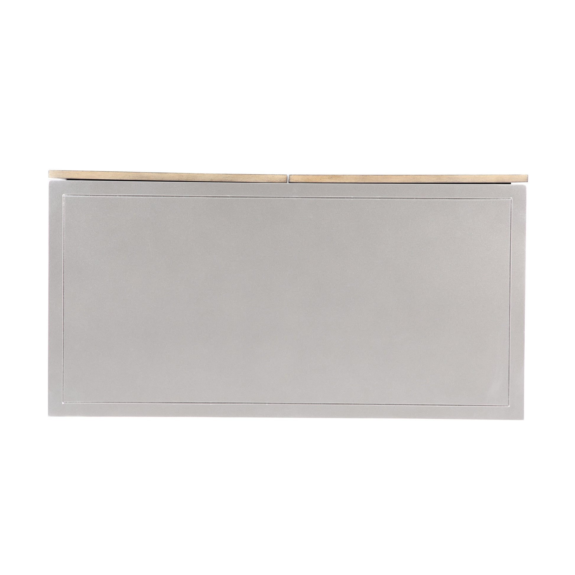 Silver Metal 2 Door Media Credenza Cabinet with Brown Wavy Designed Wooden Front