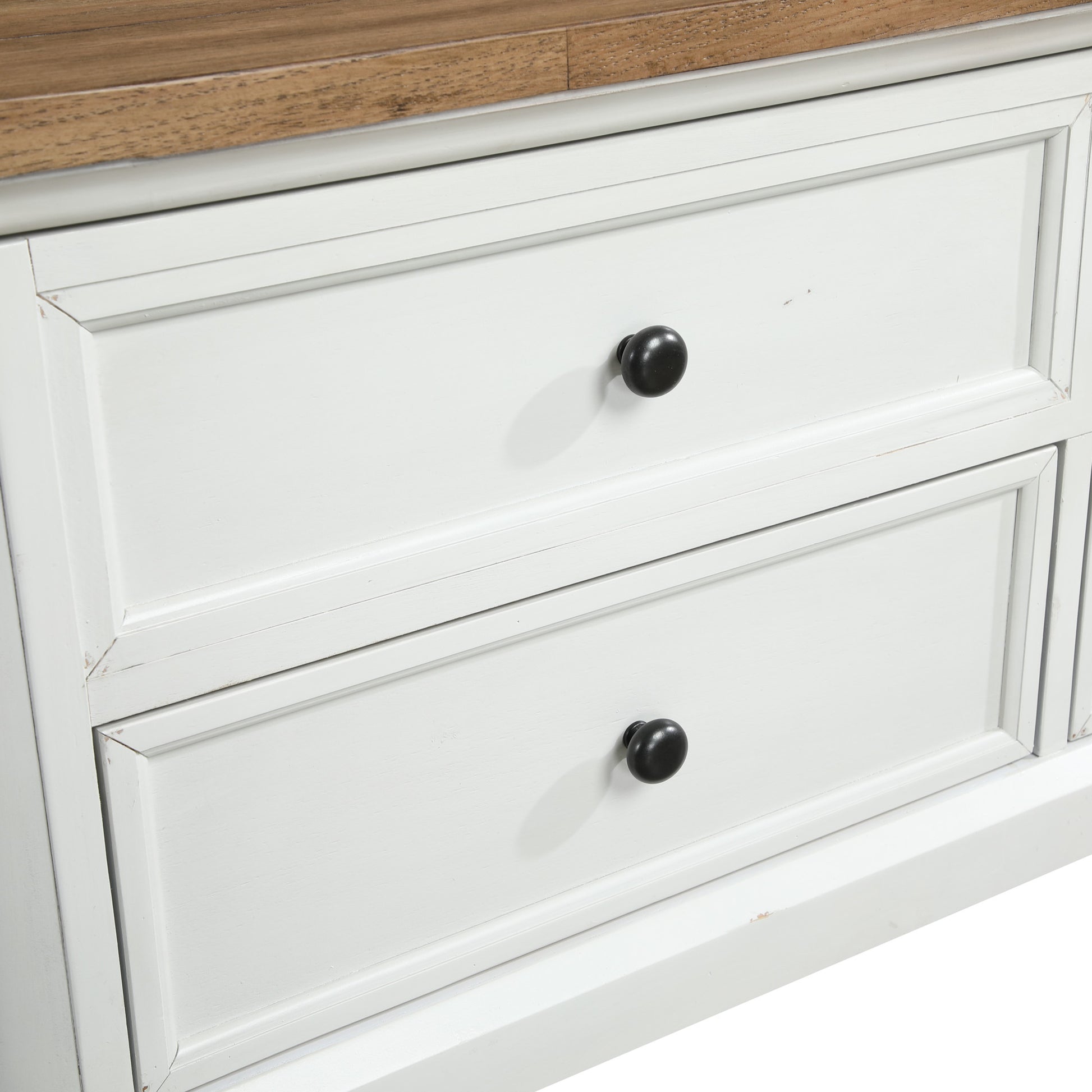 White Wood Lift Top Hidden Storage 4 Drawer Living Room Coffee Table with Brown Wood Tabletop and Black Round Knobs