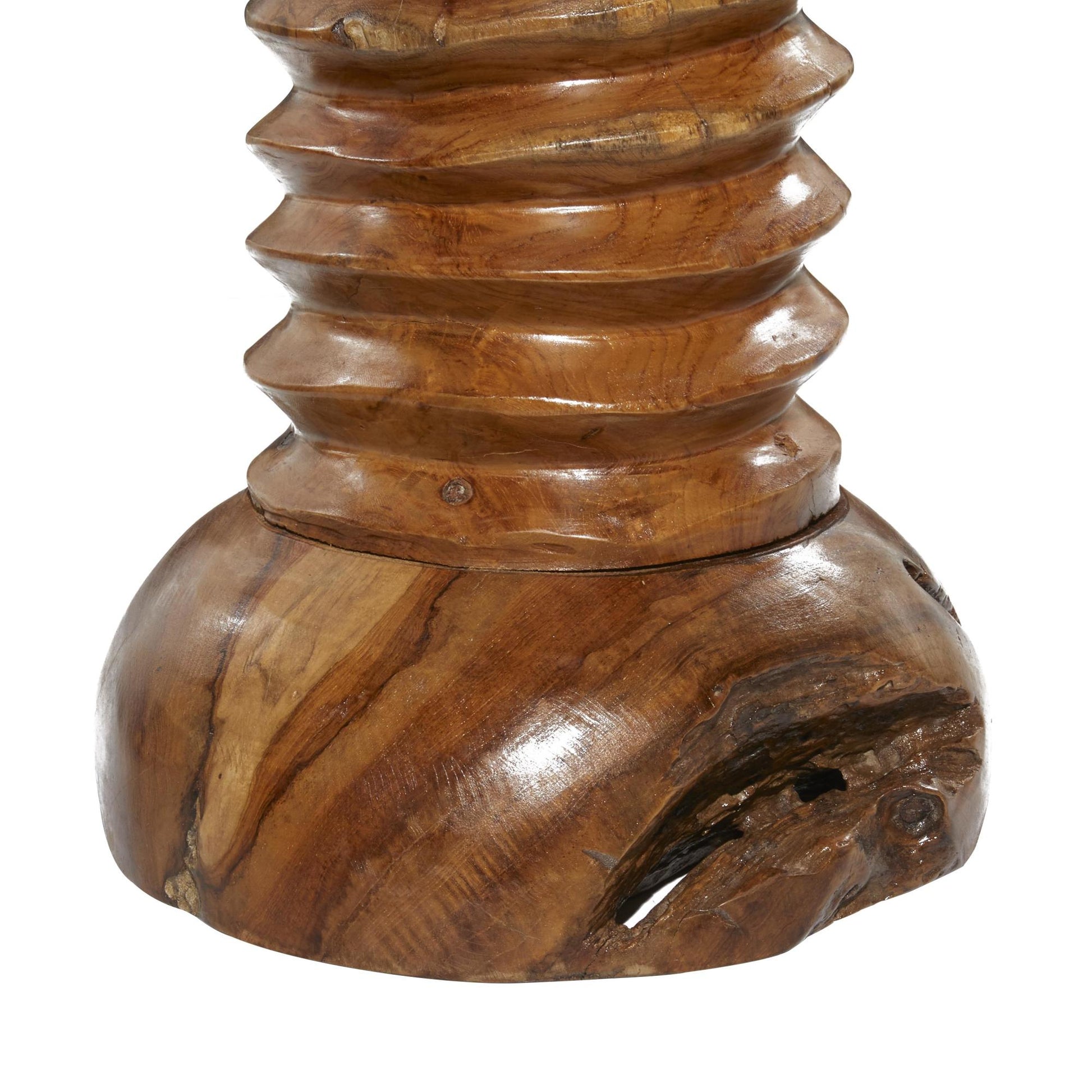 Brown Teak Wood Handmade Live Edge Side End Accent Table with Coiled Base