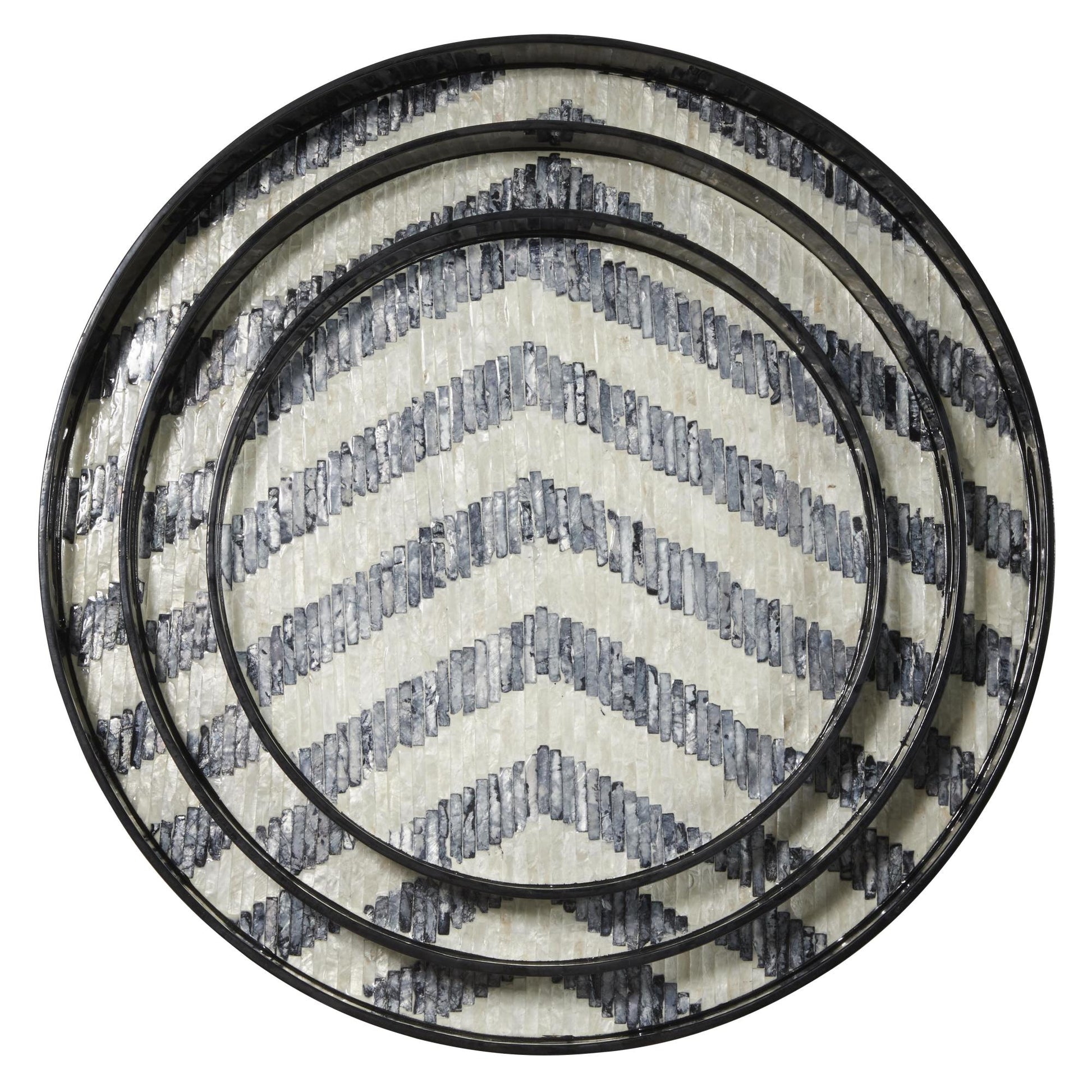 Set of 3 Mother of Pearl Shell Handmade Chevron Living Room Decor Tray with Slot Handles