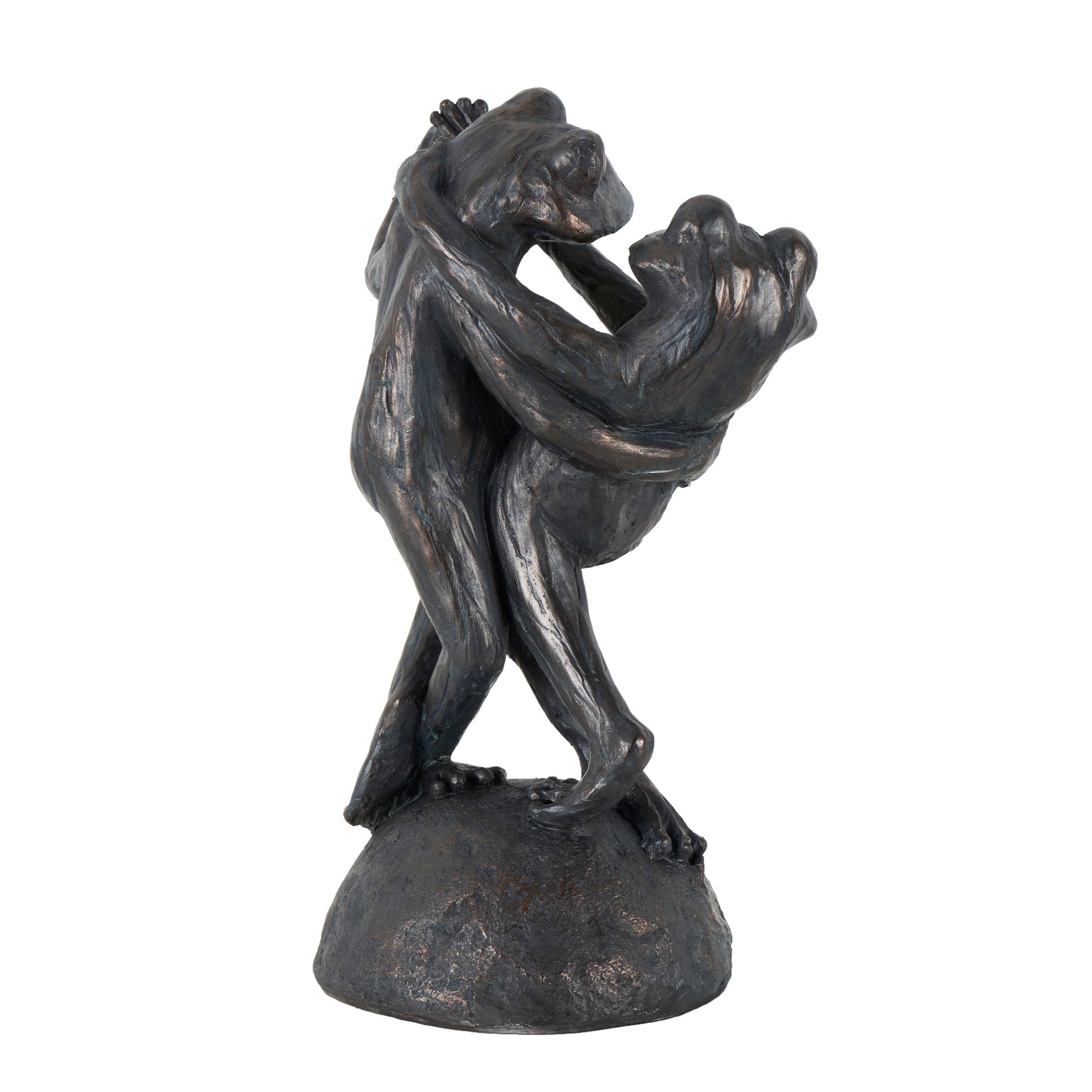 Frog Bronze Resin Patina Dancing Decorative Sculpture with Rock Base