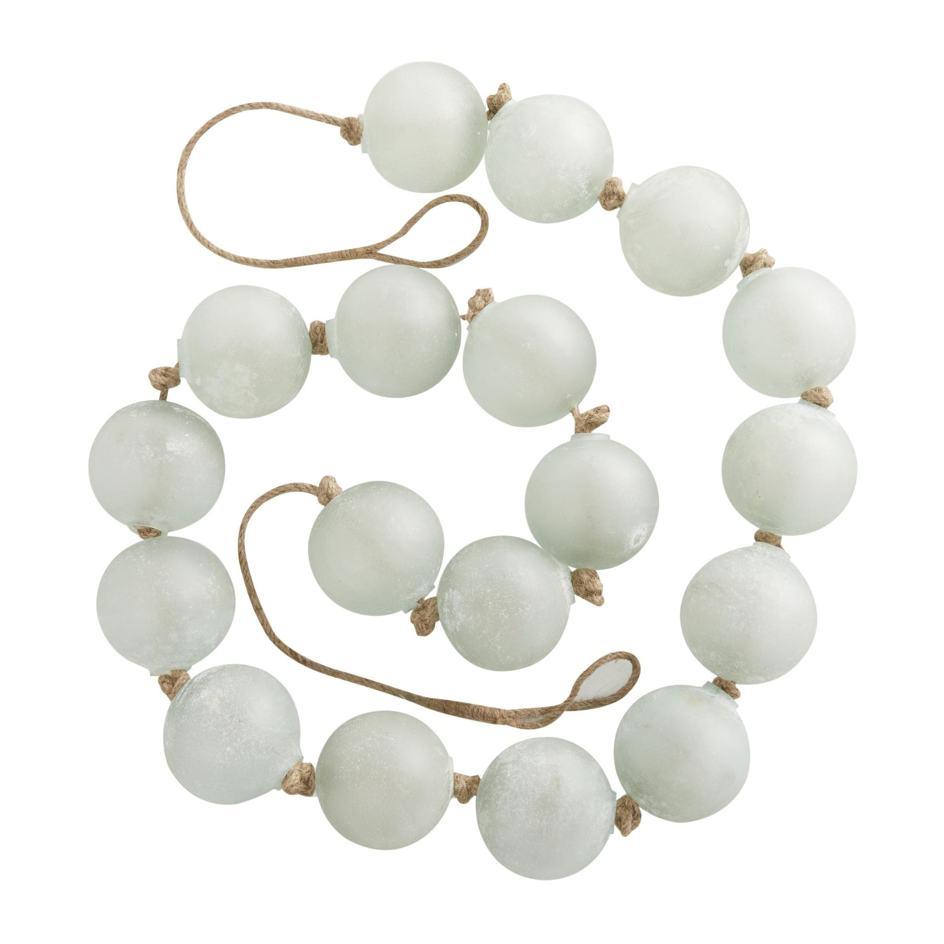 Glass Handmade Round Extra Long Frosted Orb Beaded Garland with Tassel with Knotted Jute Rope