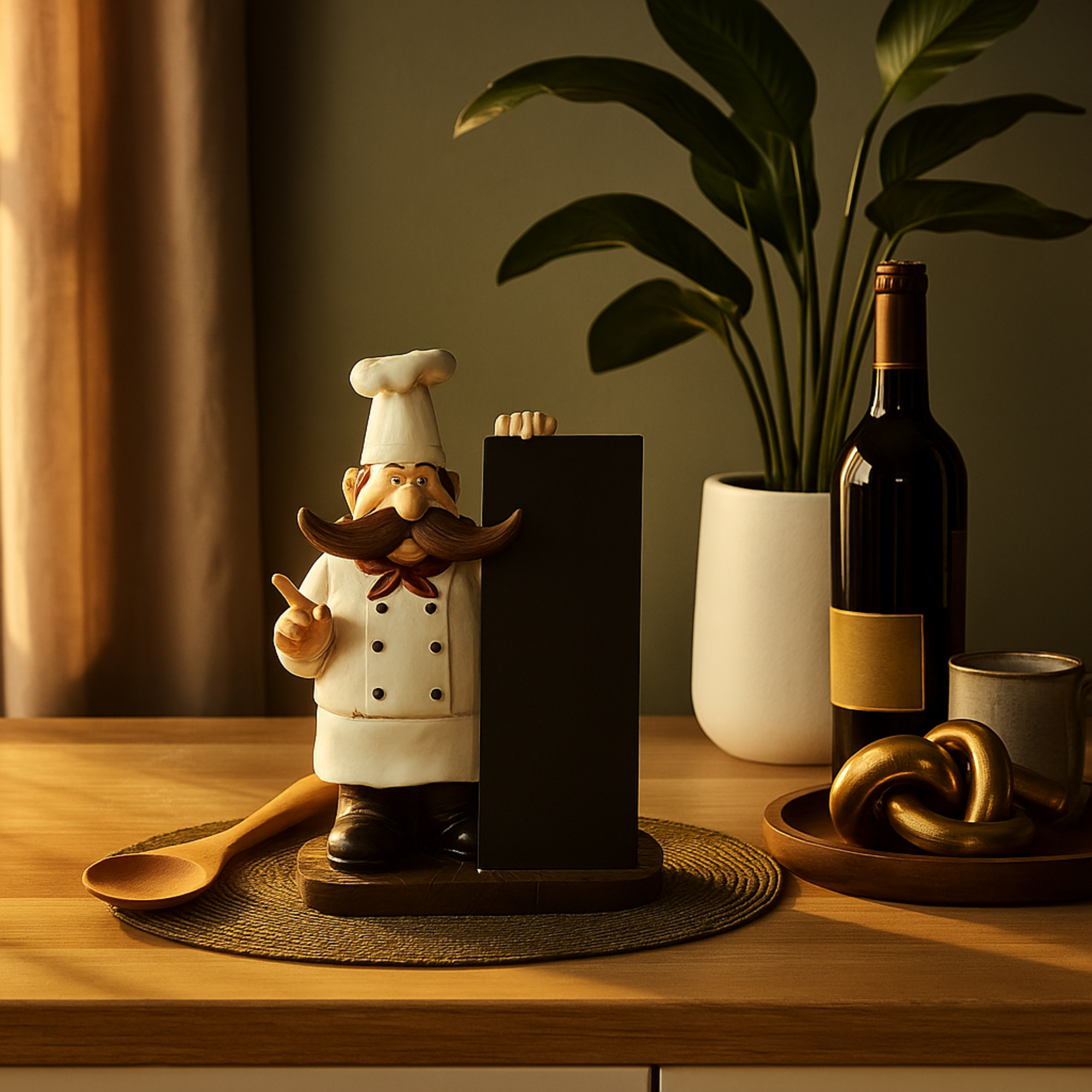 Chef Black Polystone Decorative Sculpture with Chalkboard