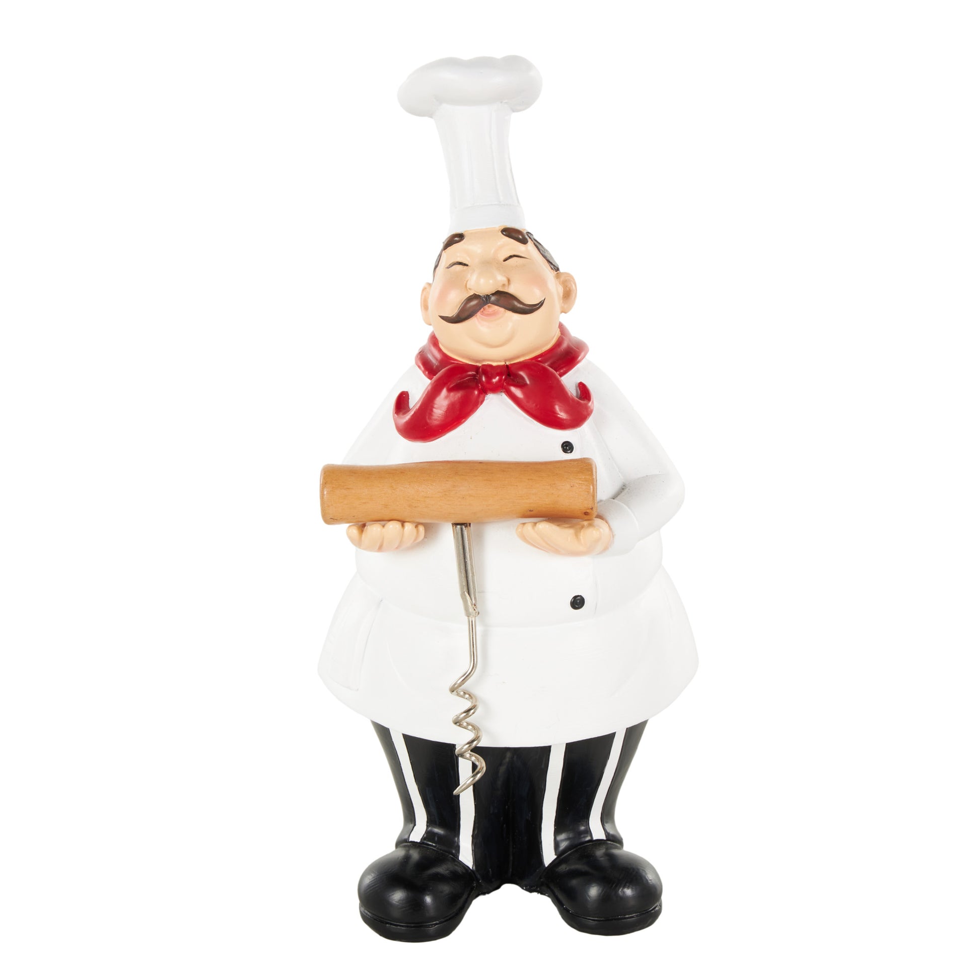 Set of 2 Chef White Polystone Kitchen Bottle Opener Holder Decorative Sculpture with Corkscrew