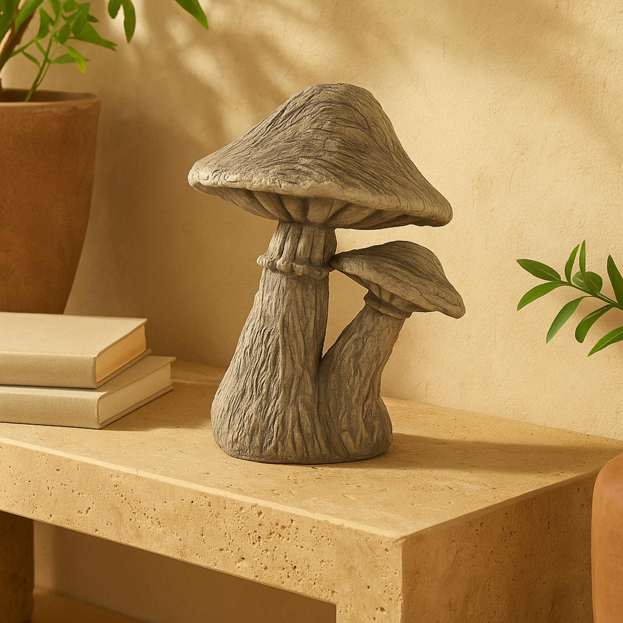 Mushroom Gray Polystone Textured Decorative Sculpture