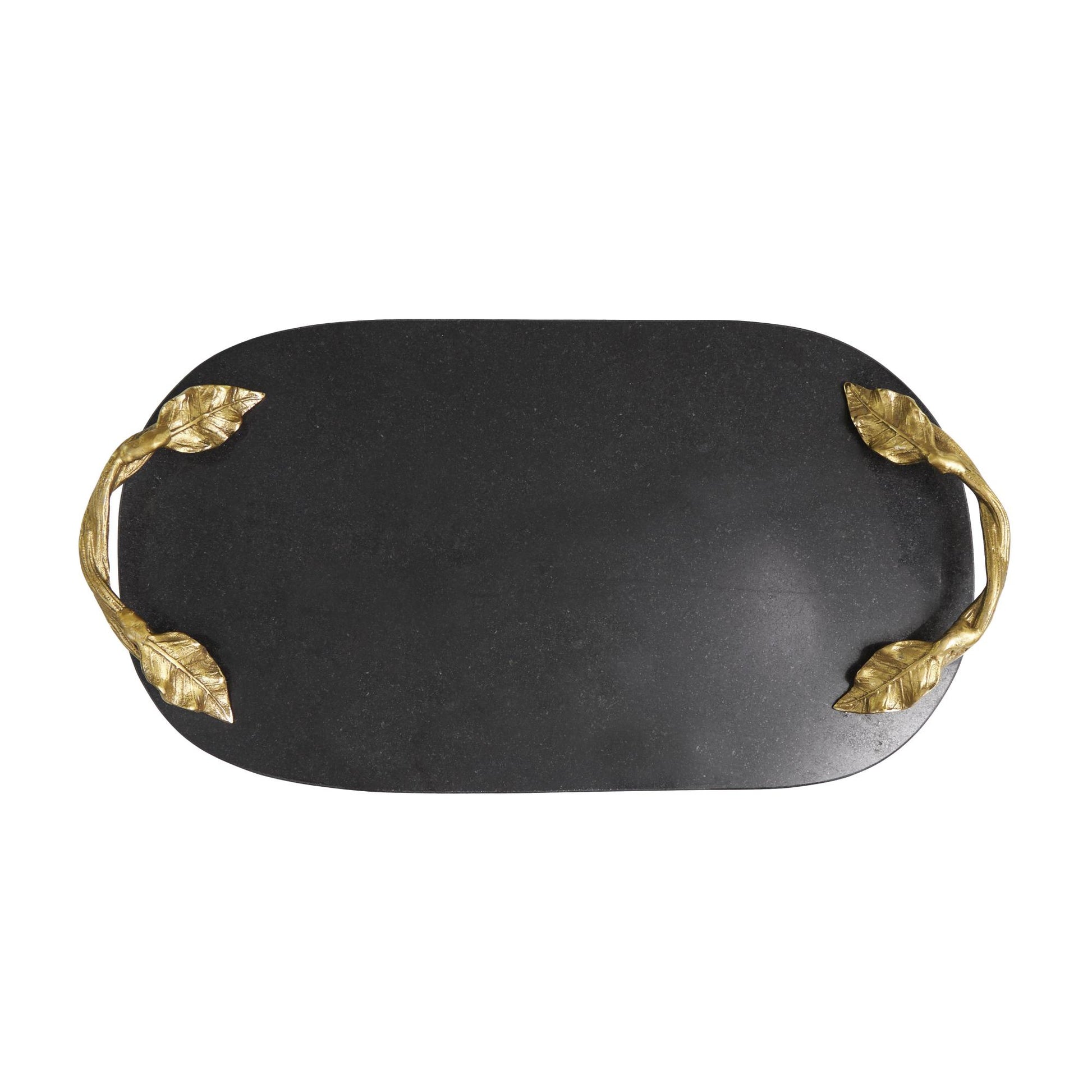 Leaf Marble Oval Living Room Decor Tray with Gold Twisted Metal Handles