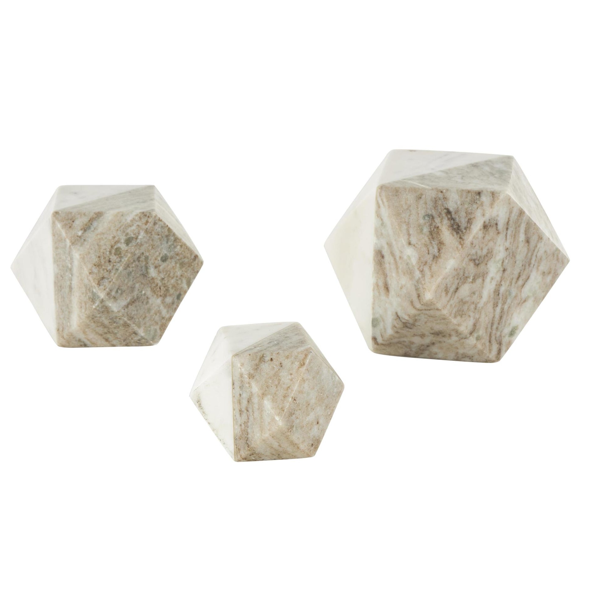 Set of 3 Geometric Marble Cube Two-Toned Hexagon Decorative Sculpture