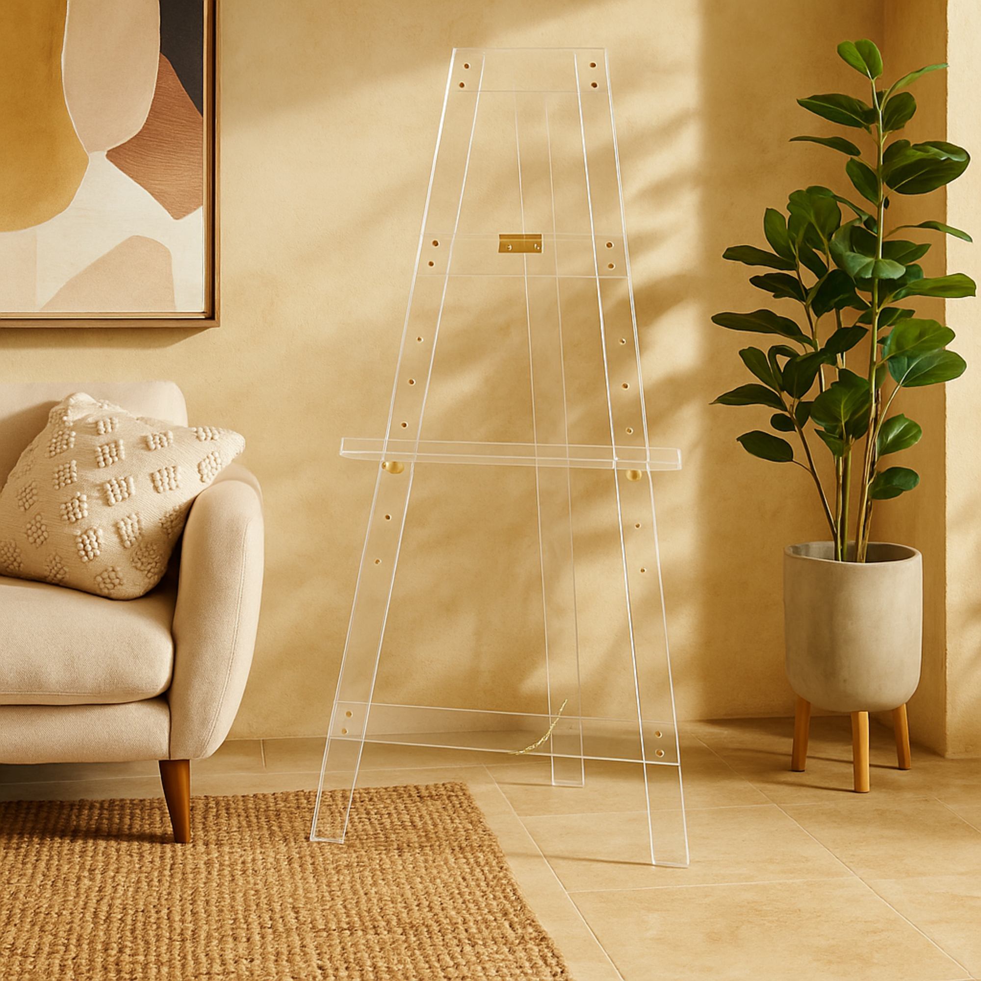 Acrylic Plastic Adjustable 7 Tier Display Easel with Gold Metal Hardware and Chain Support 24" x 17" x 57"