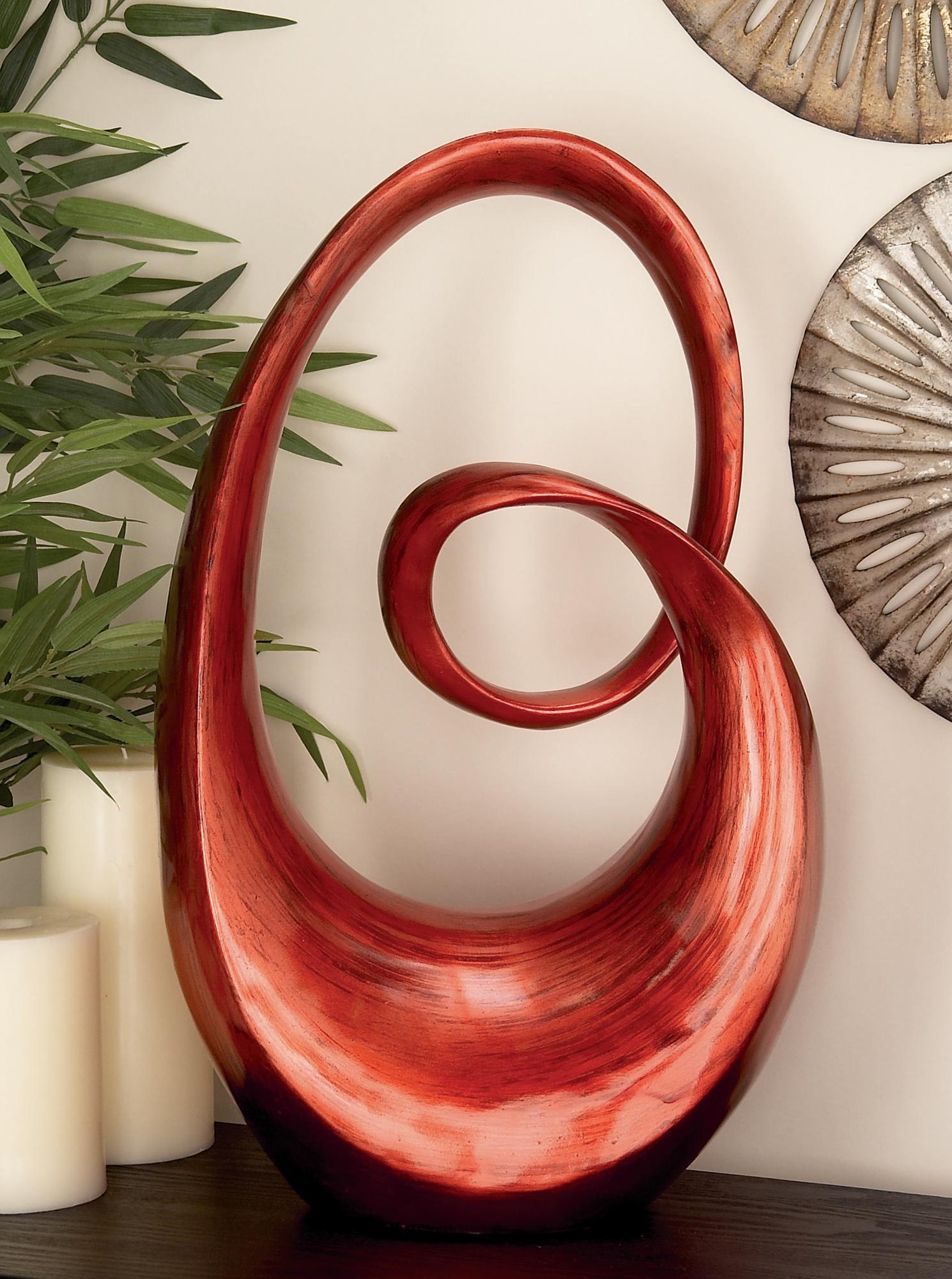 Abstract Red Polystone Swirl Decorative Sculpture