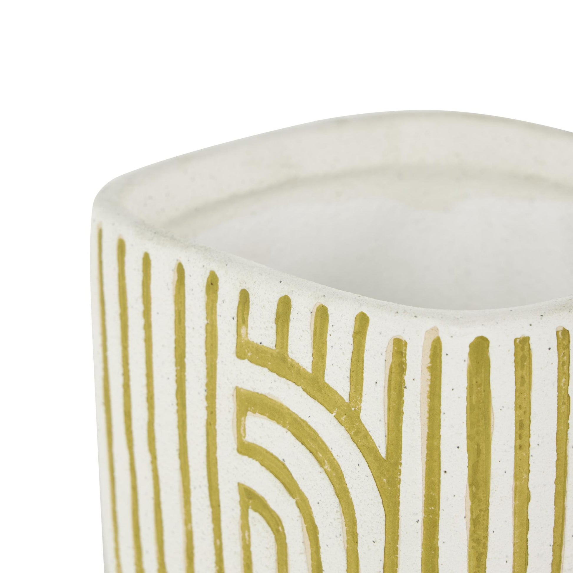 Set of 3 Geometric Ceramic Arched Patterned Indoor Outdoor Planter with Attached Saucer