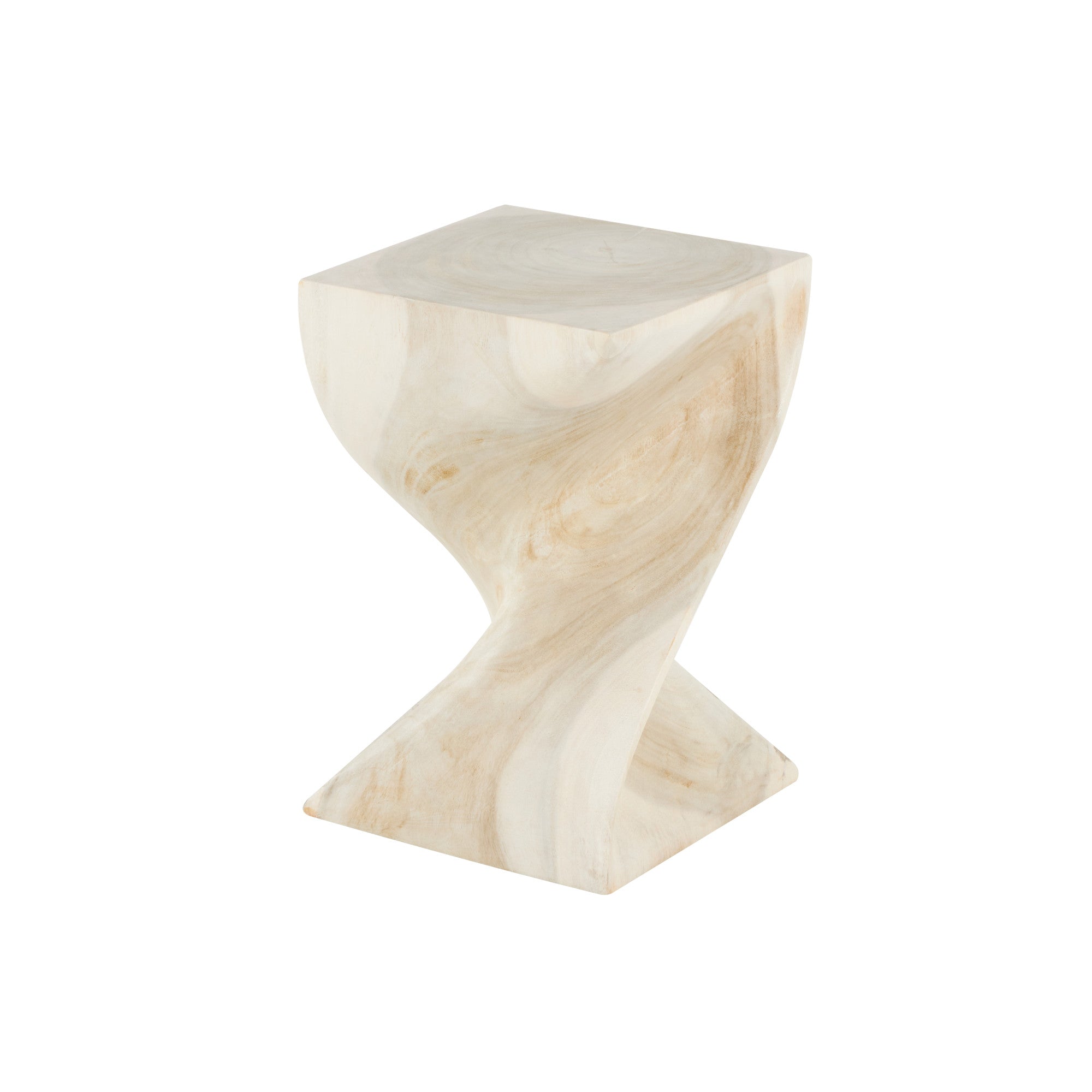 Cream Wood Handmade Living Room Stool with Spiral Base