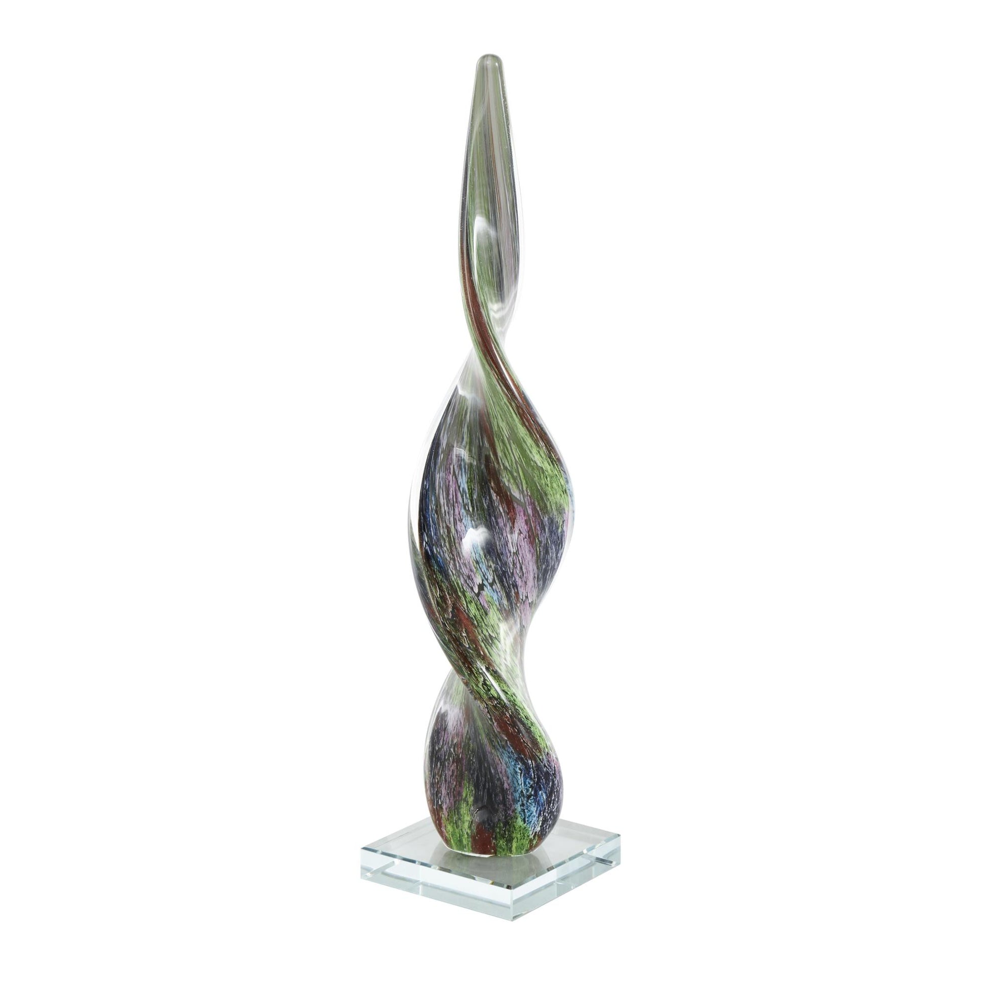 Abstract Multi Colored Glass Swirl Decorative Sculpture with Clear Base