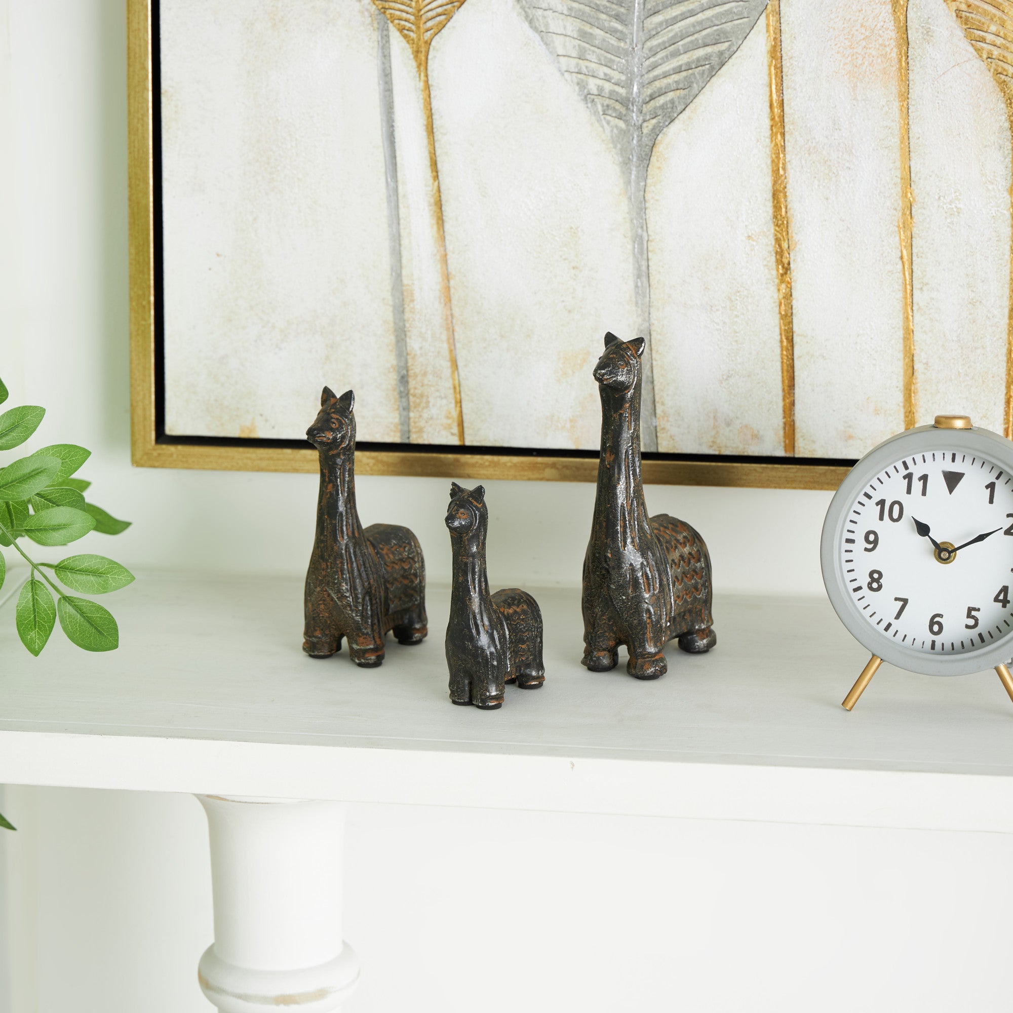 Set of 3 Llama Black Metal Decorative Sculpture