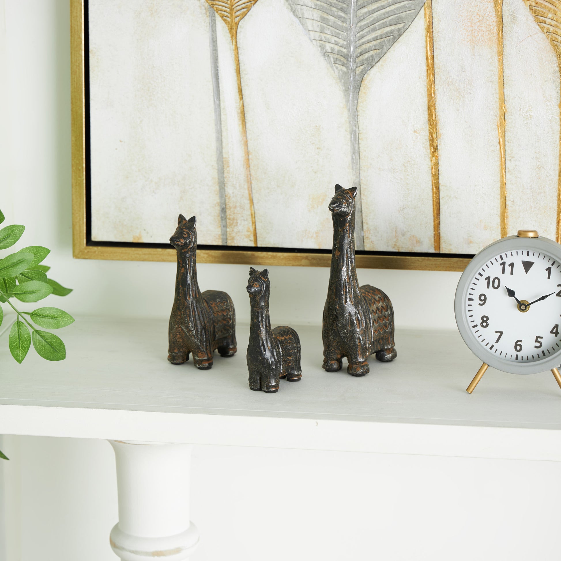 Set of 3 Llama Black Metal Decorative Sculpture