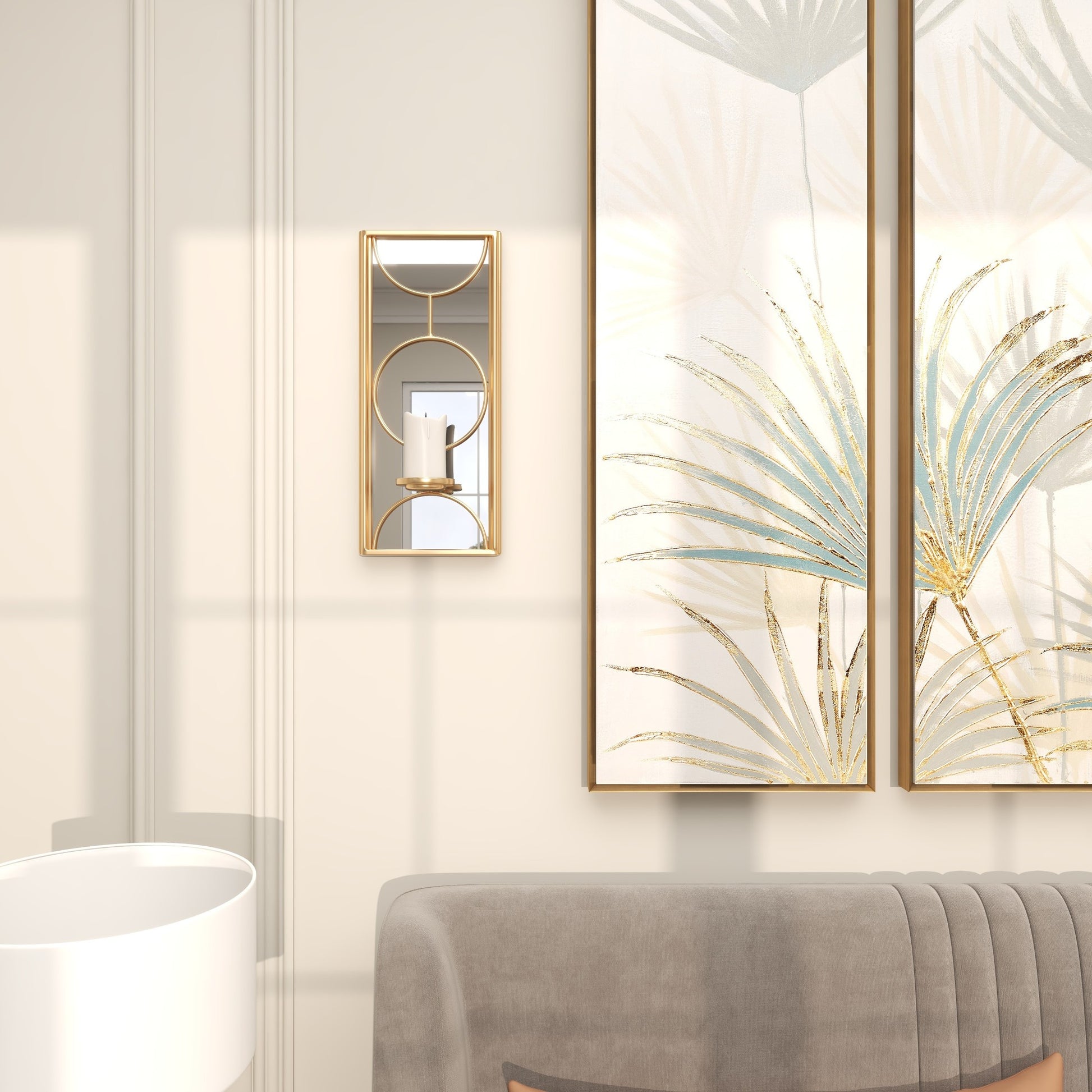 CosmoLiving by Cosmopolitan Geometric Metal Pillar Indoor Outdoor Wall Sconce with Mirror Backing