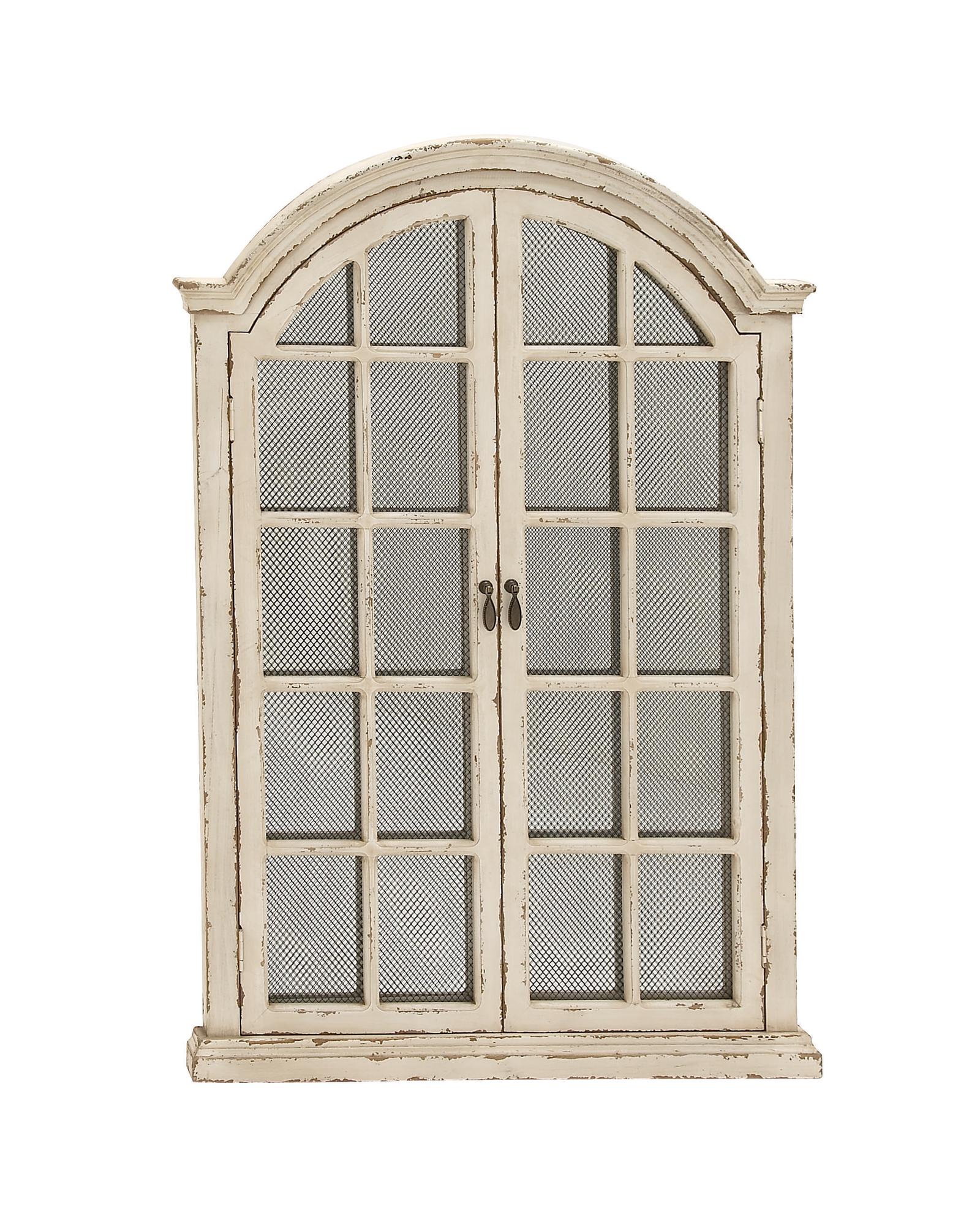 Cream Wood Window Pane Inspired Room Wall Mirror with Arched Top and Distressing