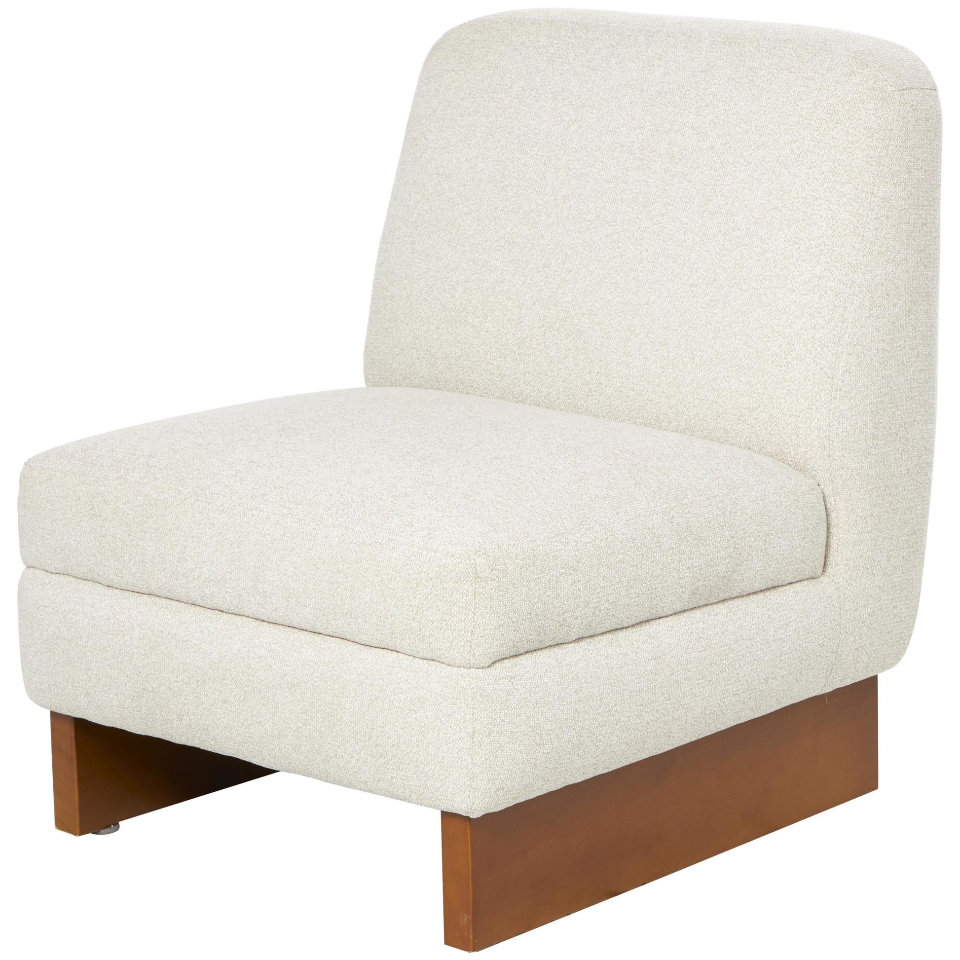 White Polyester Boucle Living Room Accent Chair with Brown Wooden Legs