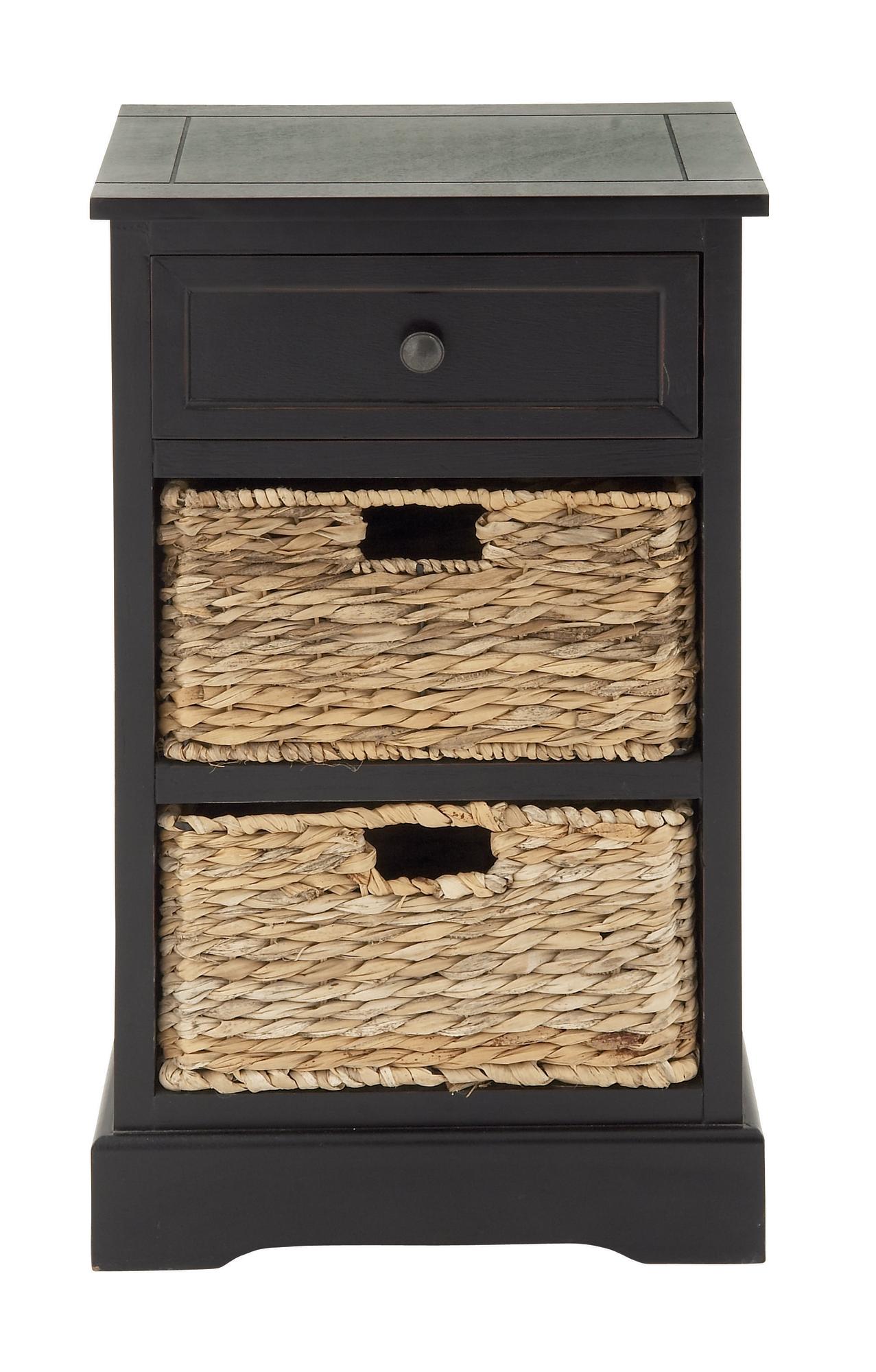 Wood 1 Drawer Room Storage Unit with 2 Wicker Basket Drawers 16" x 13" x 28"